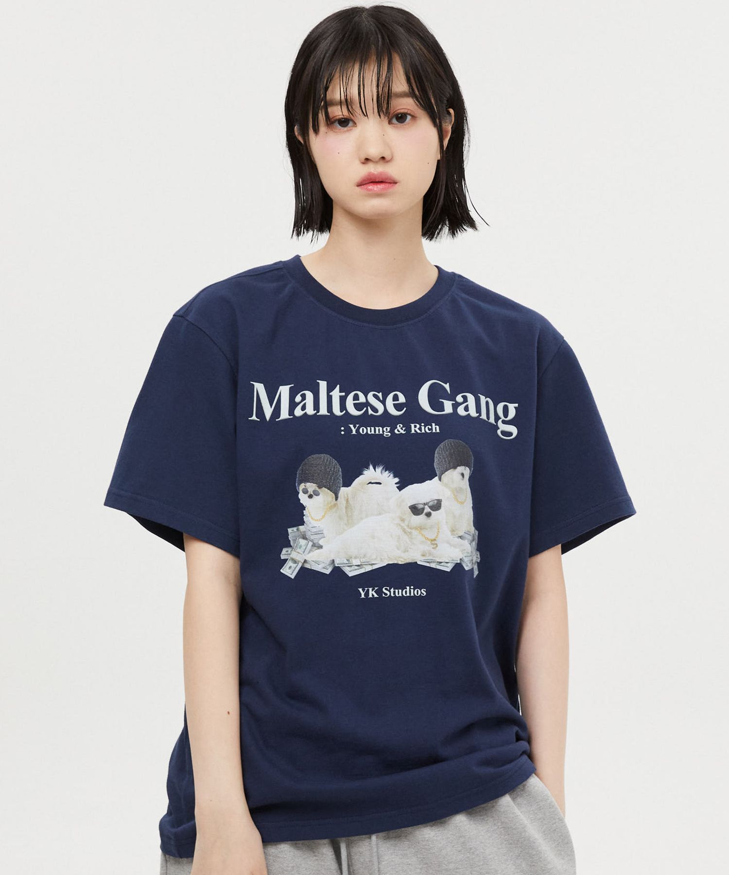 MUSINSA | WAI KEI Maltese Gang Short Sleeve T-shirt Navy