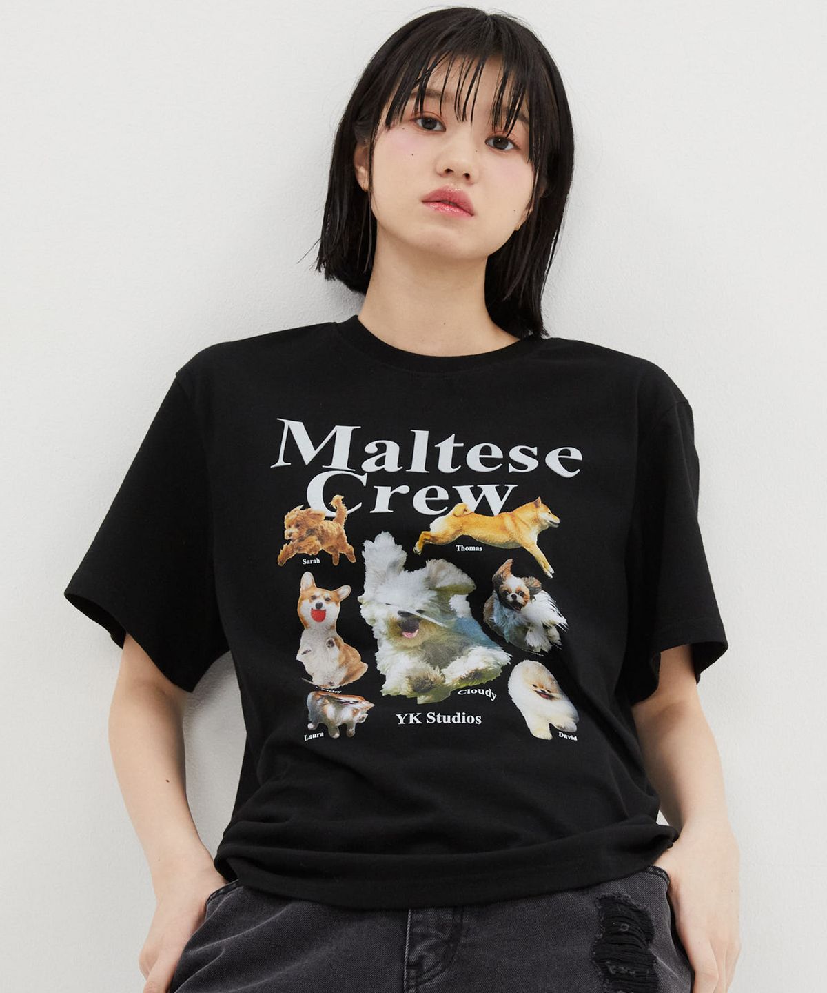 와이케이(WAIKEI) 말티즈 크루 반팔티셔츠 블랙