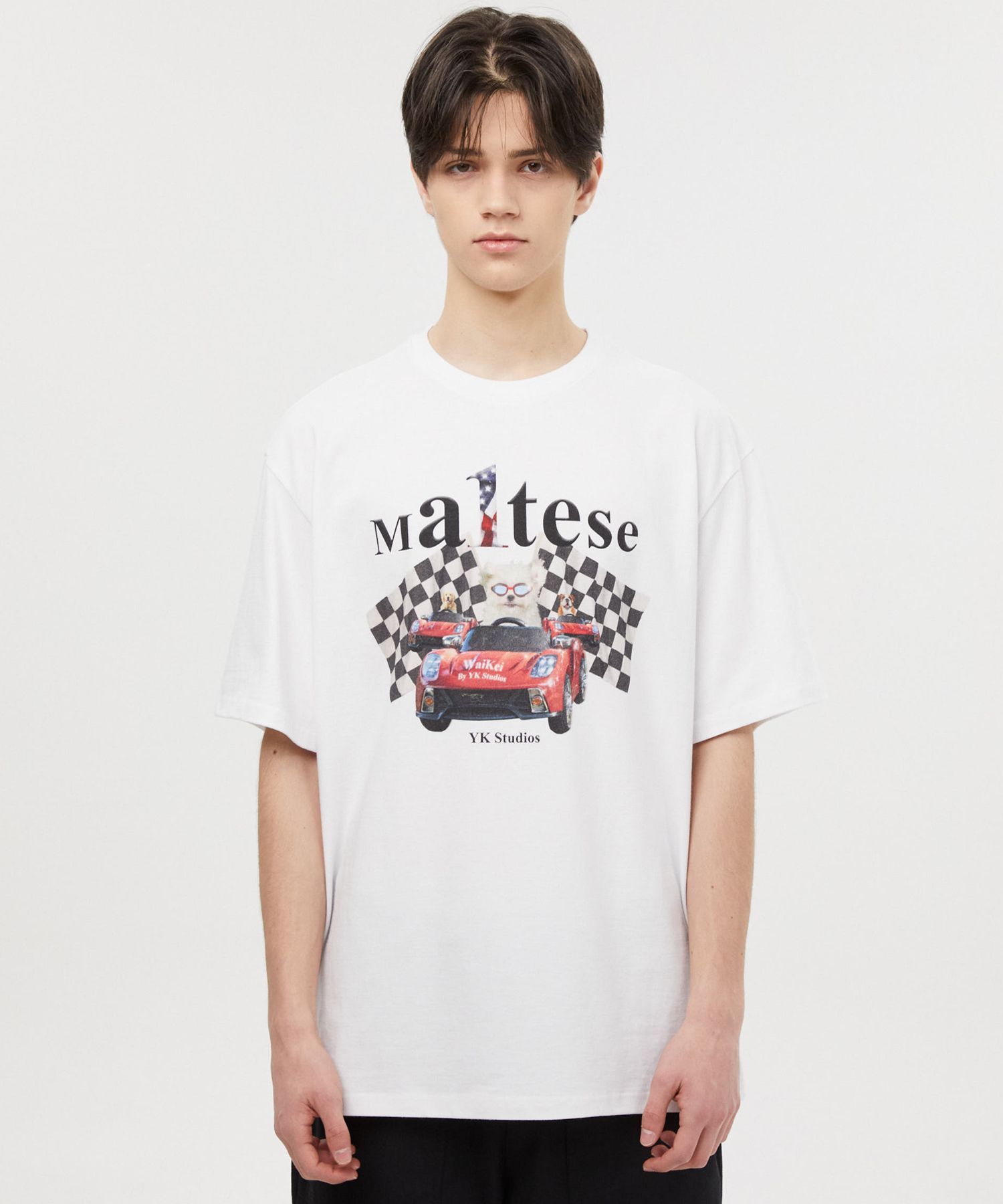 ★WAIKEI★ Maltese Racer Short Sleeve T-Shirt White YK23HSTS MUSINSA公式 | WAI KEI Maltese Racer Short Sleeve T-shirt White