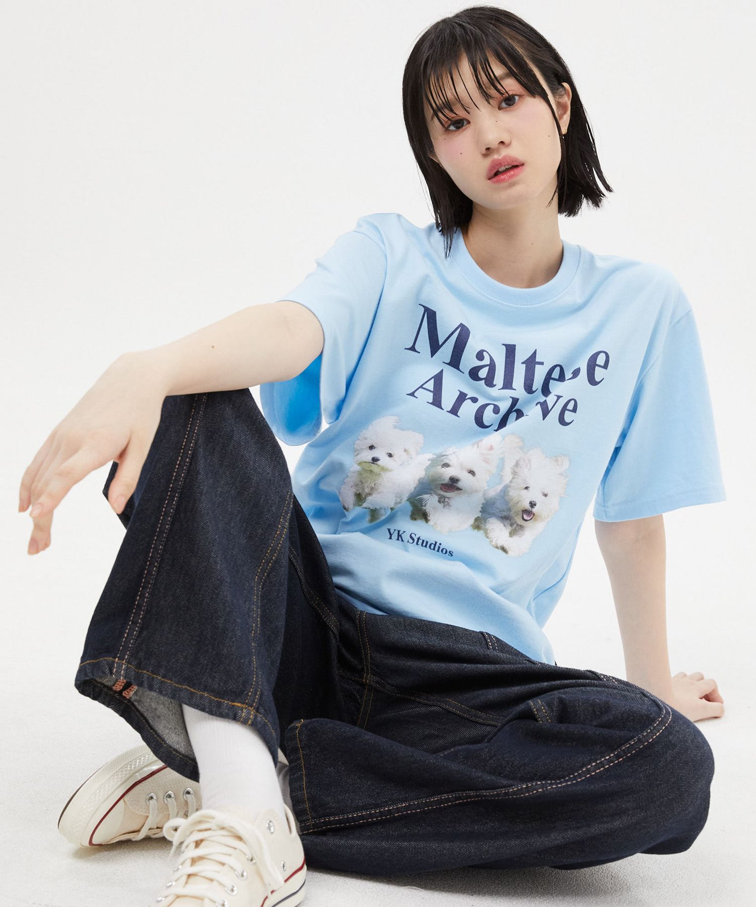 ★WAIKEI★ Maltese illustration short sleeve t-shirt sky blu MUSINSA | WAI KEI Maltese Archive Short Sleeve T-shirt Sky Blue