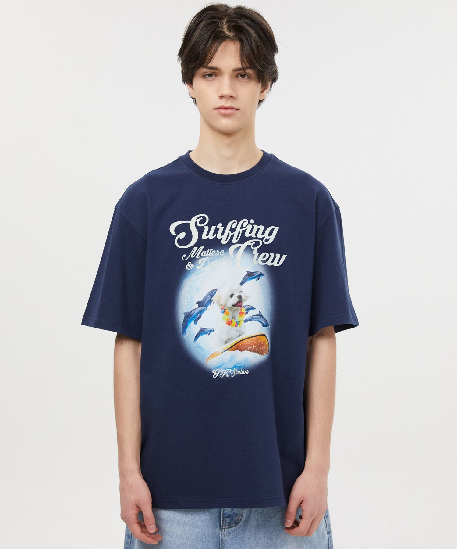 ◆Wai Kei◆ Puppy Dolphin Surfing Crew Short Sleeve T-Shirt MUSINSA | WAI KEI Puppy Dolphin Surfing Crew Short Sleeve T