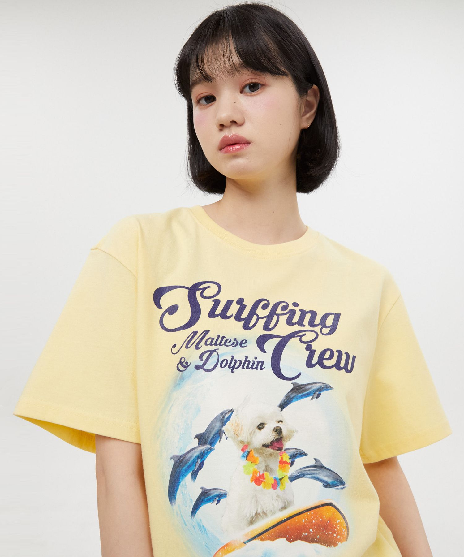 ★WAIKEI★ Puppy Dolphin Surfing Crew Short Sleeve T-Shirt W MUSINSA | WAI KEI Puppy Dolphin Surfing Crew Short Sleeve T