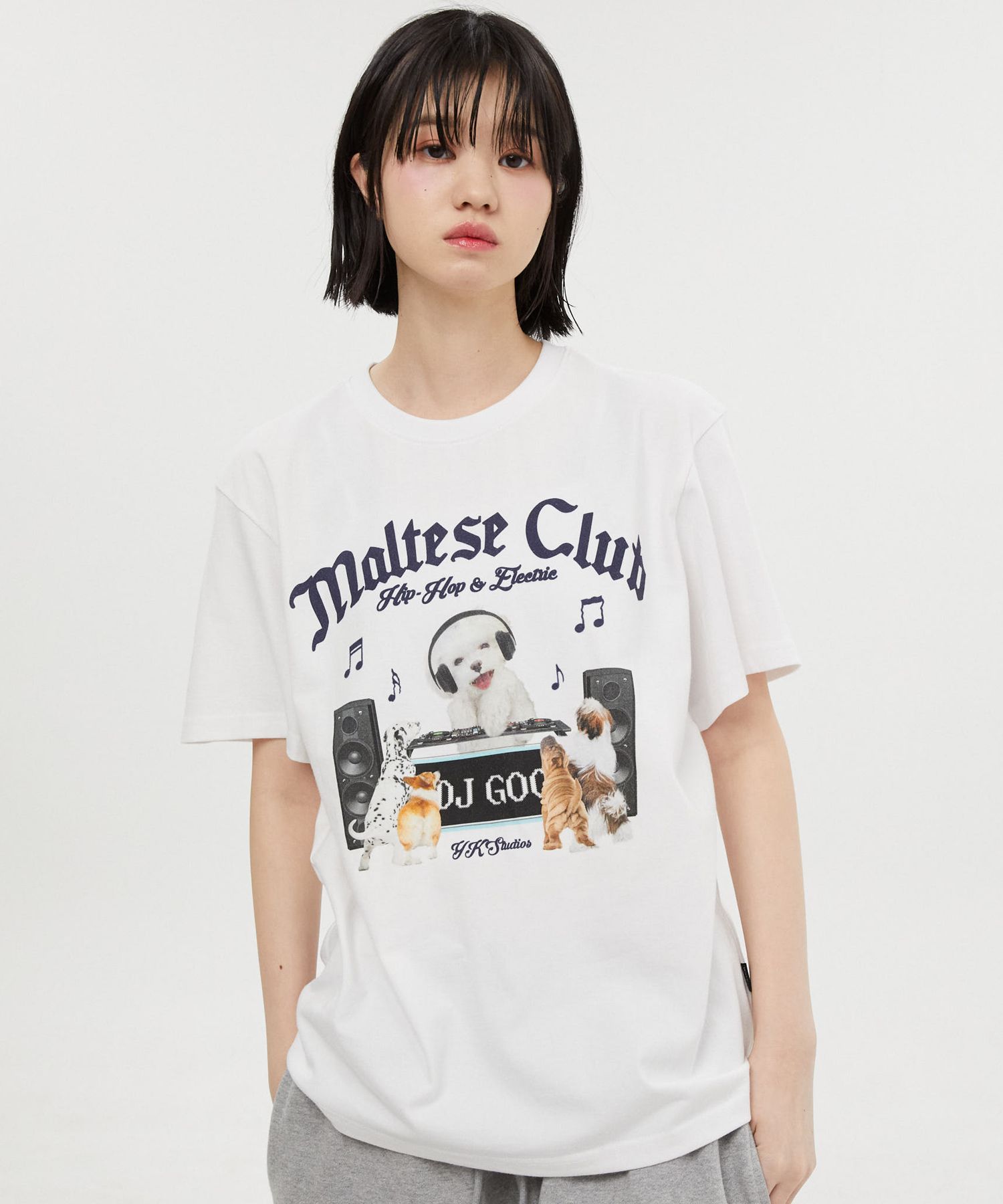 ◆Wai Kei◆ Maltese Family Short Sleeve T-shirt Melange Whit MUSINSA | WAI KEI Maltese Archive Line Graphic Short Sleeve