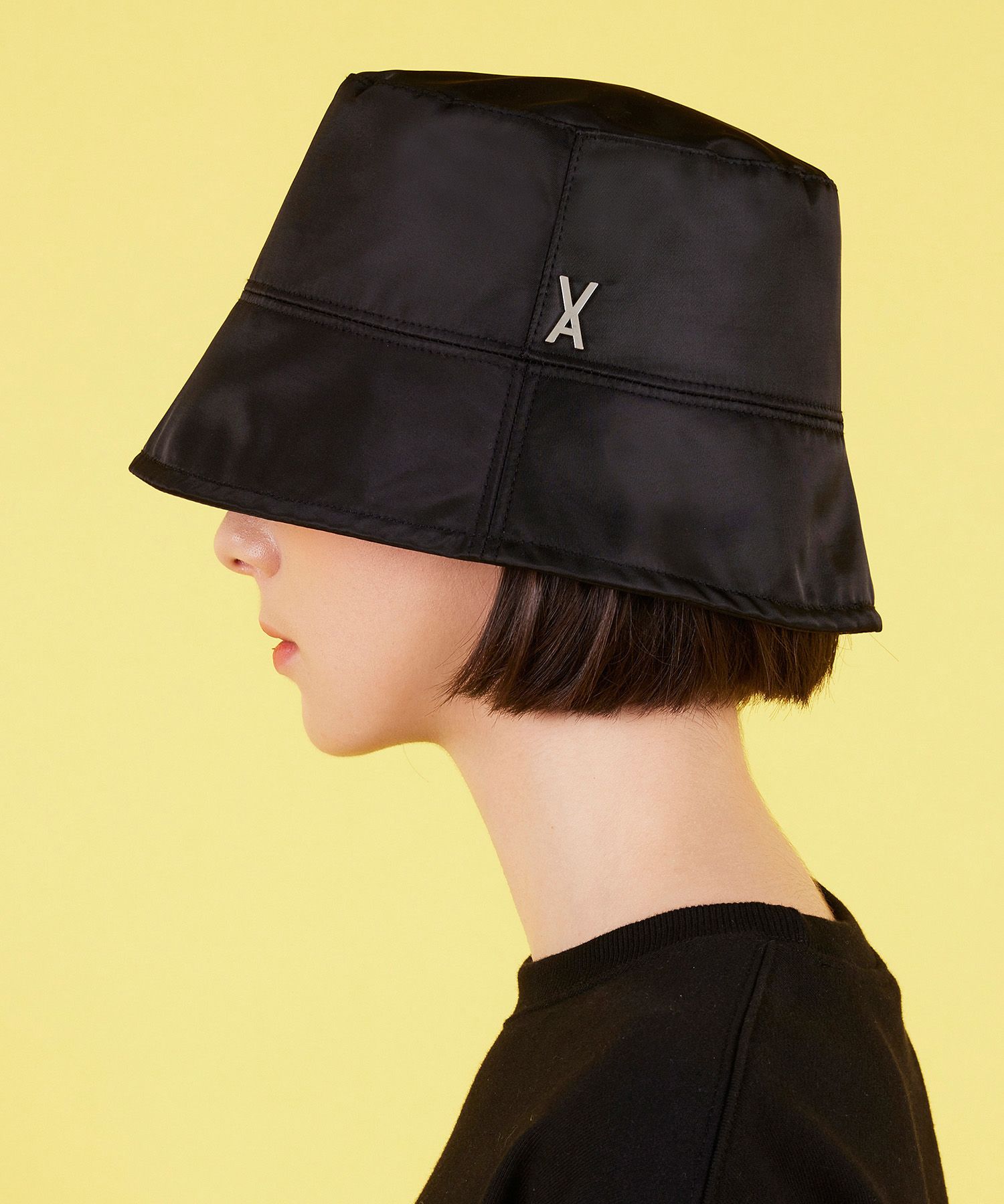 MUSINSA | VARZAR Stud Drop Overfit Poly Bucket Hat Black