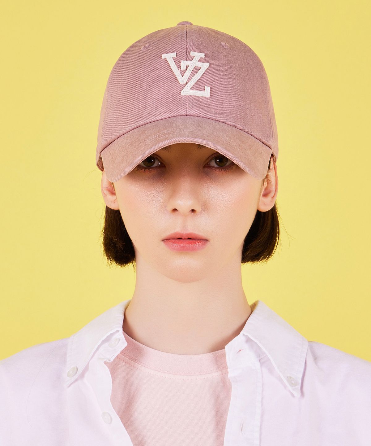 바잘(VARZAR) 모노그램 아플리케 오버핏 워싱 볼캡 핑크