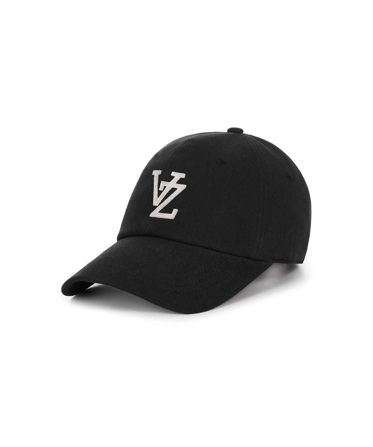 바잘(VARZAR) 모노그램 아플리케 오버핏 워싱 볼캡 블랙