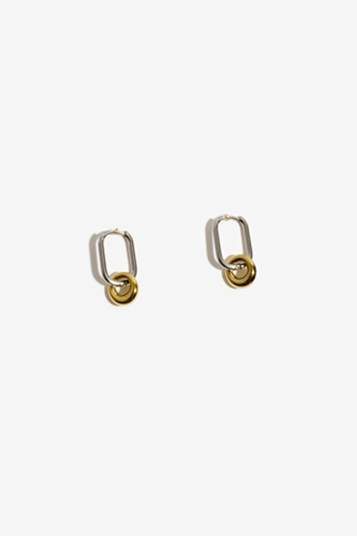 모드곤(MODGONE) 투톤 미니 원터치 더블링 귀걸이 Twotone mini double ring earring