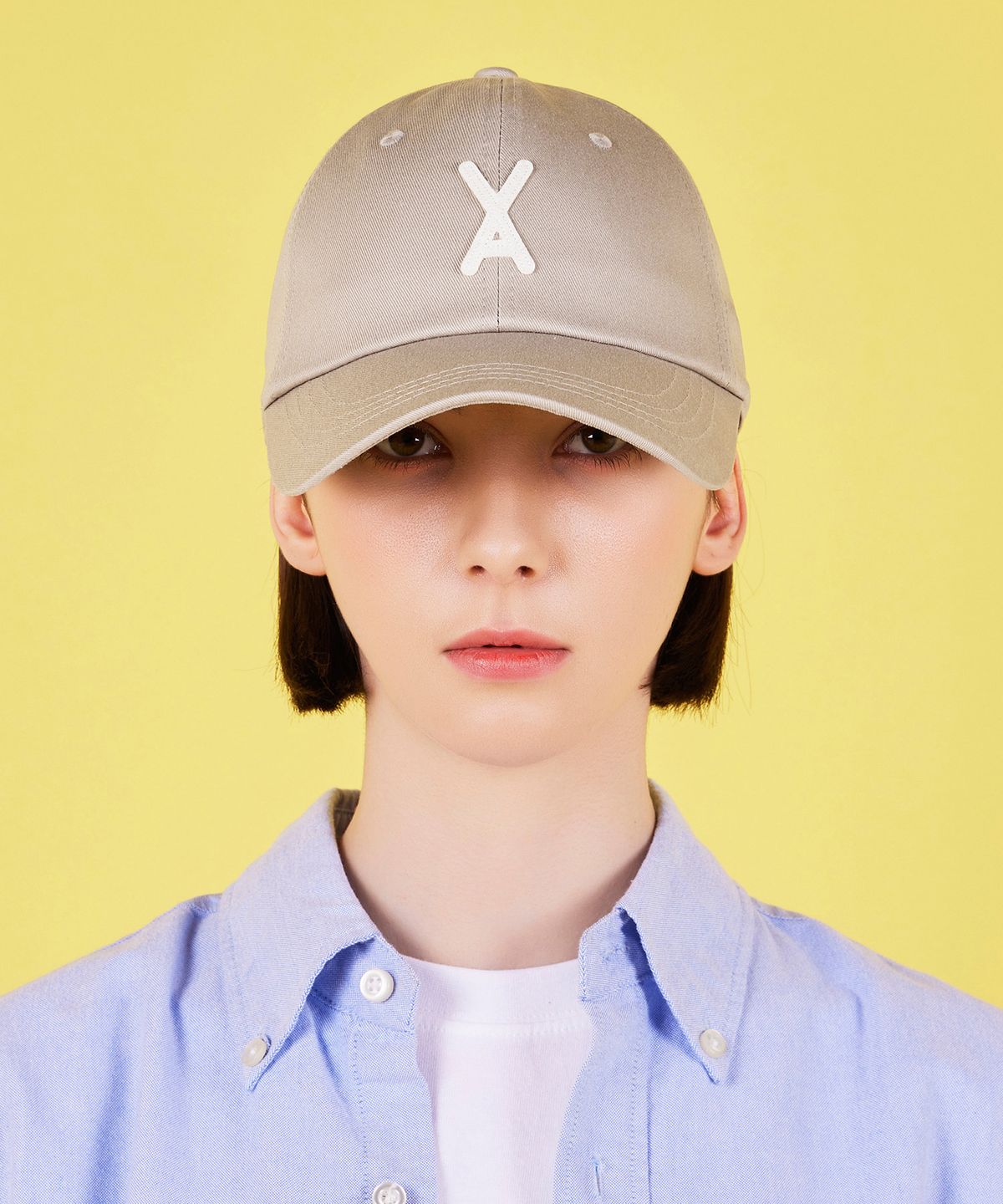 바잘(VARZAR) VA 아플리케 오버핏 볼캡 베이지