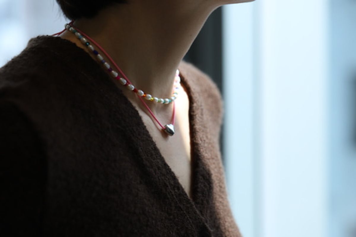 모드곤(MODGONE) 하트 핑크 실크리본 목걸이 Heart Pink SilkenRibbon Necklace