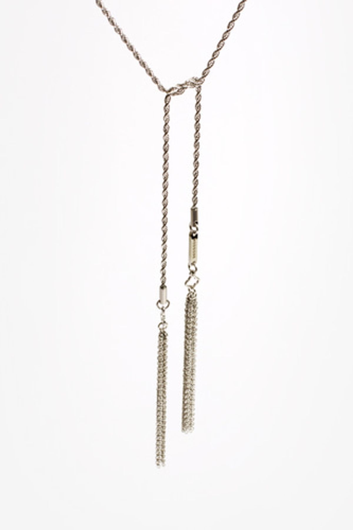 모드곤(MODGONE) 실버톤 타슬 로프 롱 목걸이 Silvertone Tassel Rope LongNecklace