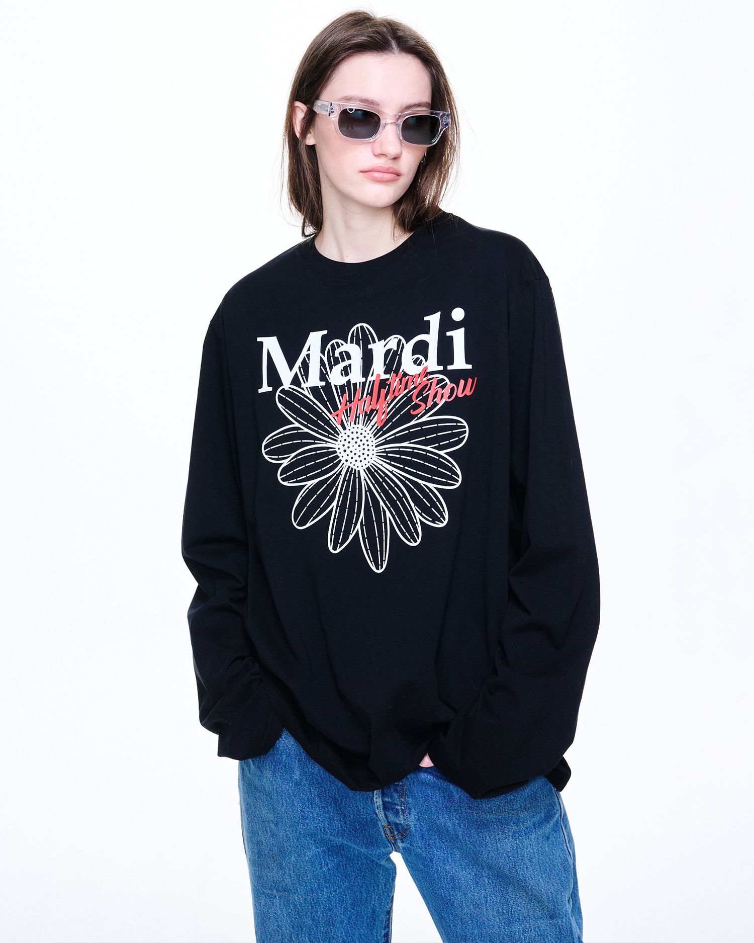 ●Mardi Mercredi●UNISEX TSHIRT LONG SLEEVE FLOWER_WHITE NA UNISEX TSHIRT LONG SLEEVE FLOWERMARDI_WHITE BLACK - MARDI