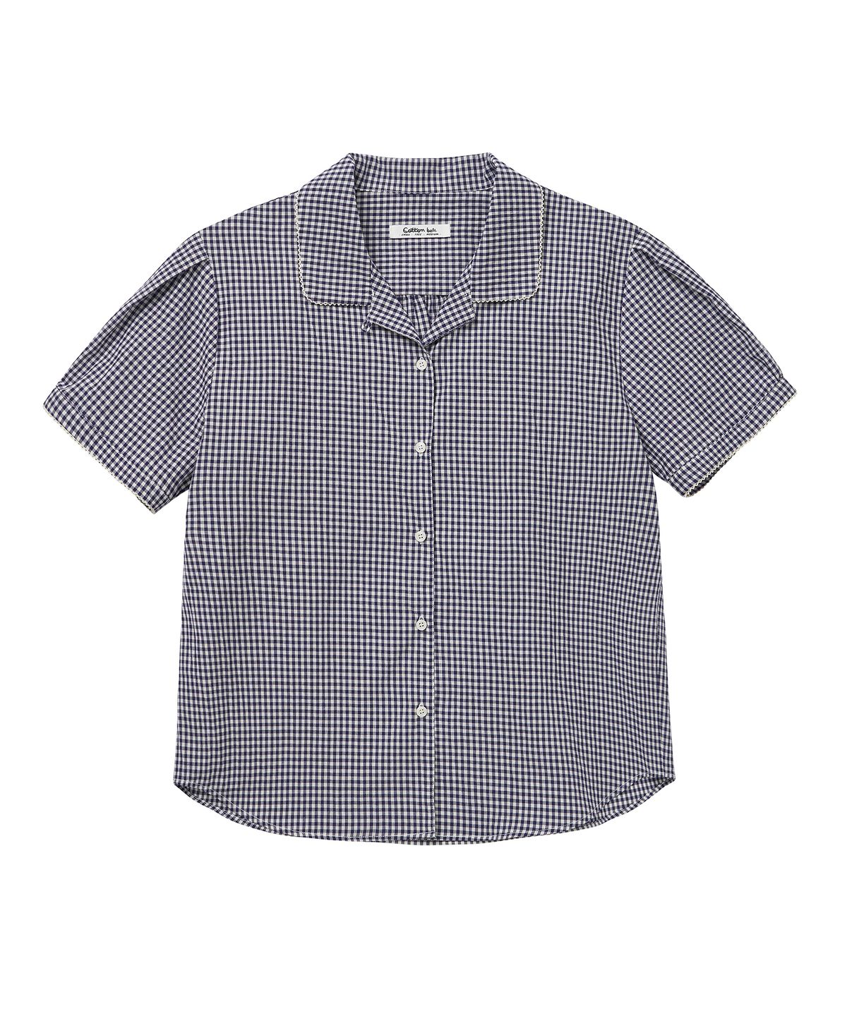 코튼벨(COTTON BELL) 레이스 포인트 체크 셔츠 - Navy Check