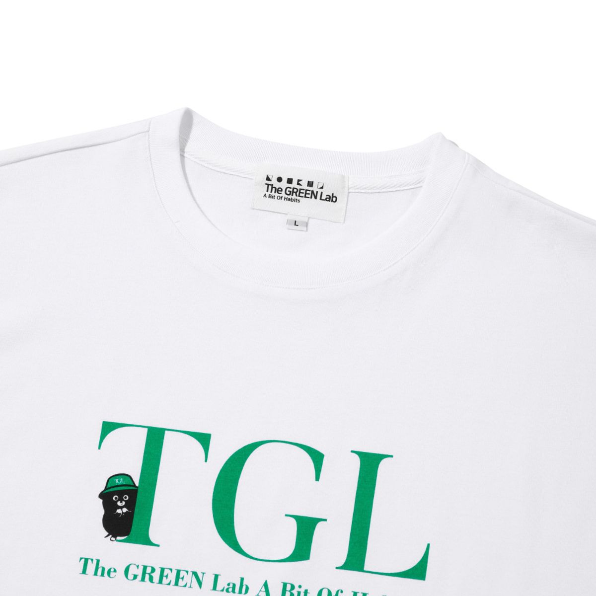 더그린랩(THE GREEN LAB) 티지엘 버킷햇몰 반팔티셔츠 [화이트-그린그래픽]