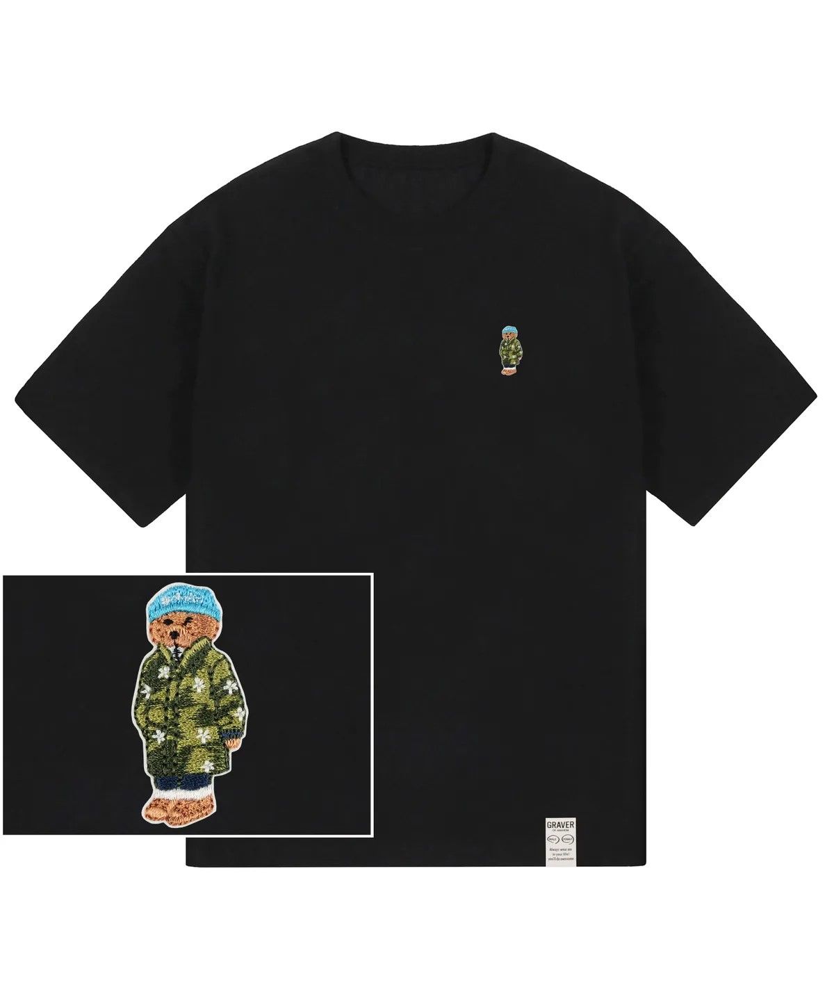 그레이버(GRAVER) [UNISEX]블루 비니 도그 자수 스트리버 반팔티_4color