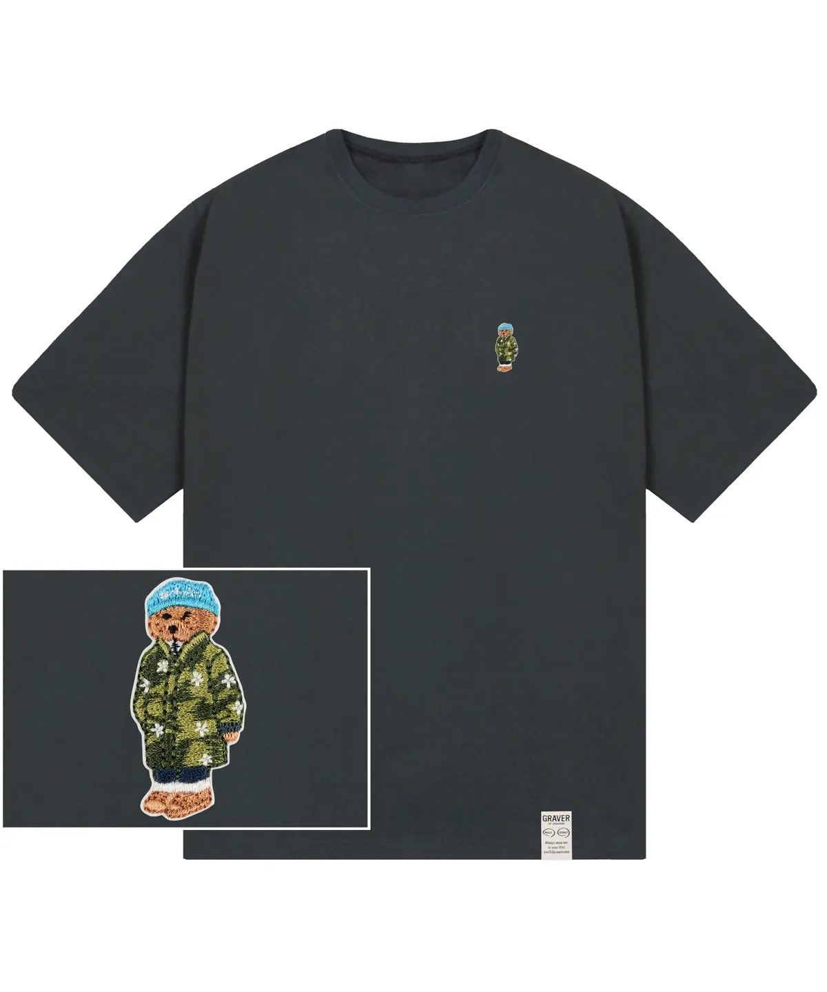 그레이버(GRAVER) [UNISEX]블루 비니 도그 자수 스트리버 반팔티_4color