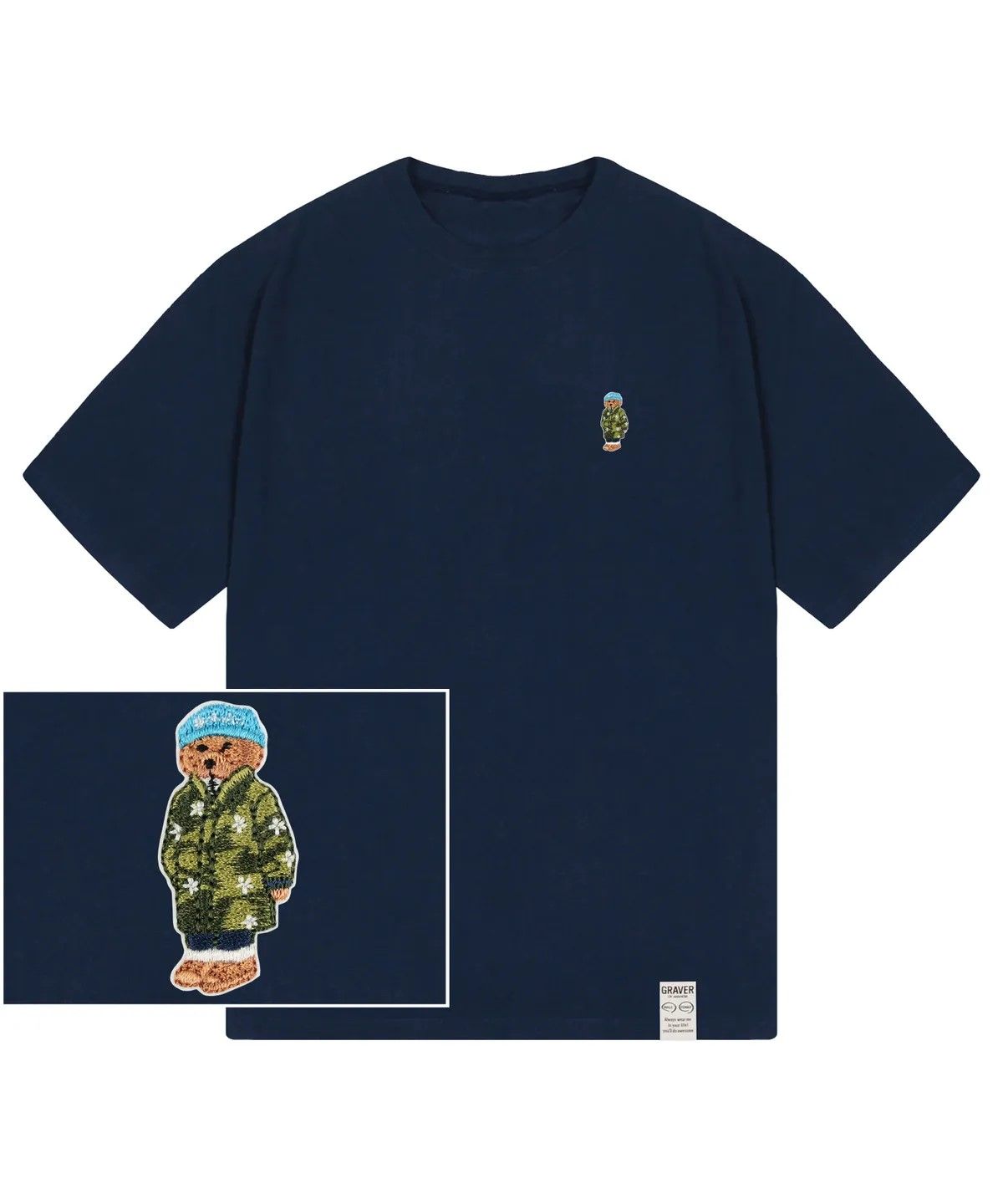 그레이버(GRAVER) [UNISEX]블루 비니 도그 자수 스트리버 반팔티_4color