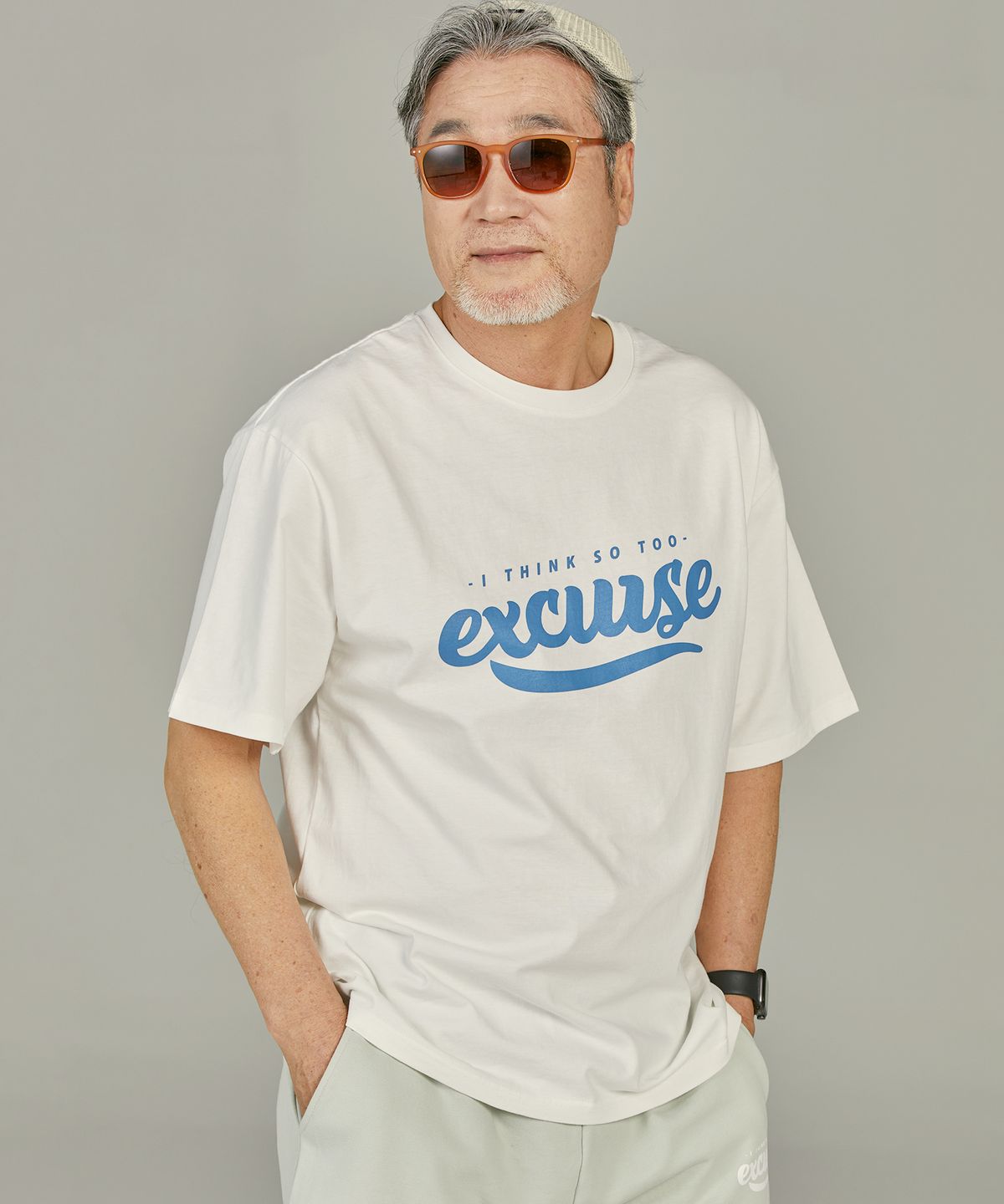 익스커스(EXCURSE) EC 프리미엄 오버핏 하프 티셔츠 화이트X블루