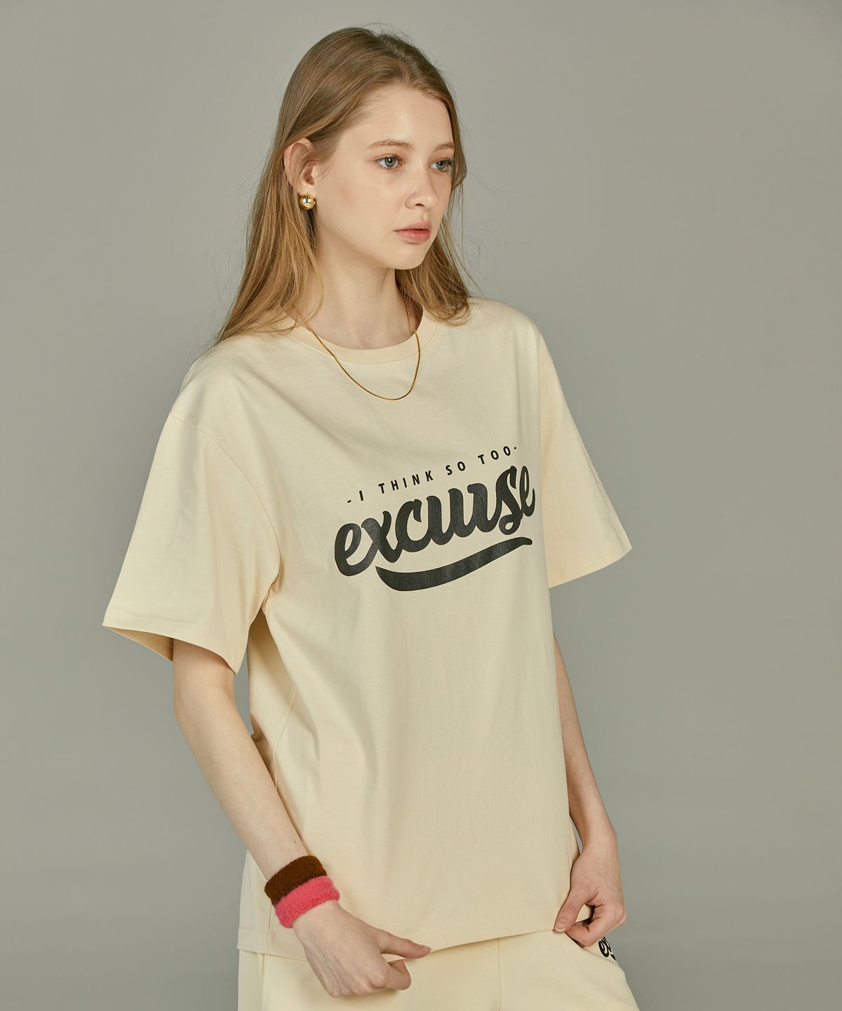 익스커스(EXCURSE) EC 프리미엄 오버핏 하프 티셔츠 베이지X블랙