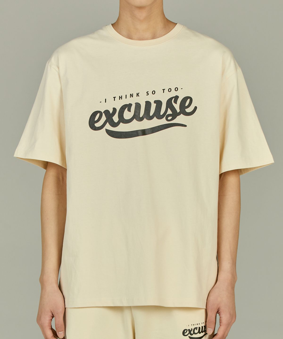 익스커스(EXCURSE) EC 프리미엄 오버핏 하프 티셔츠 베이지X블랙
