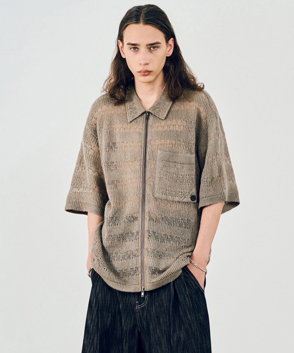 비바스튜디오(VIVASTUDIO) GARDENERS KNITTED HALF SHIRT JACKET [BROWN]