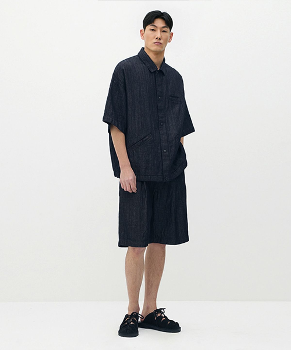 에러스익셉티드(ERRORS EXCEPTED) LDS310DB 플리츠 린넨 데님쇼츠 (One wash)