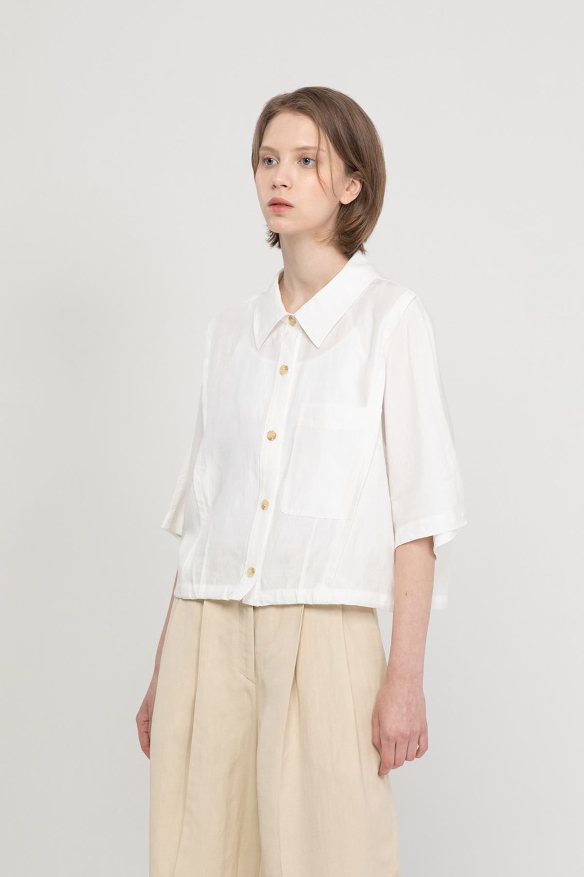 제이마크뉴욕(JMARKNEWYORK) Cropped stitch shirt - White