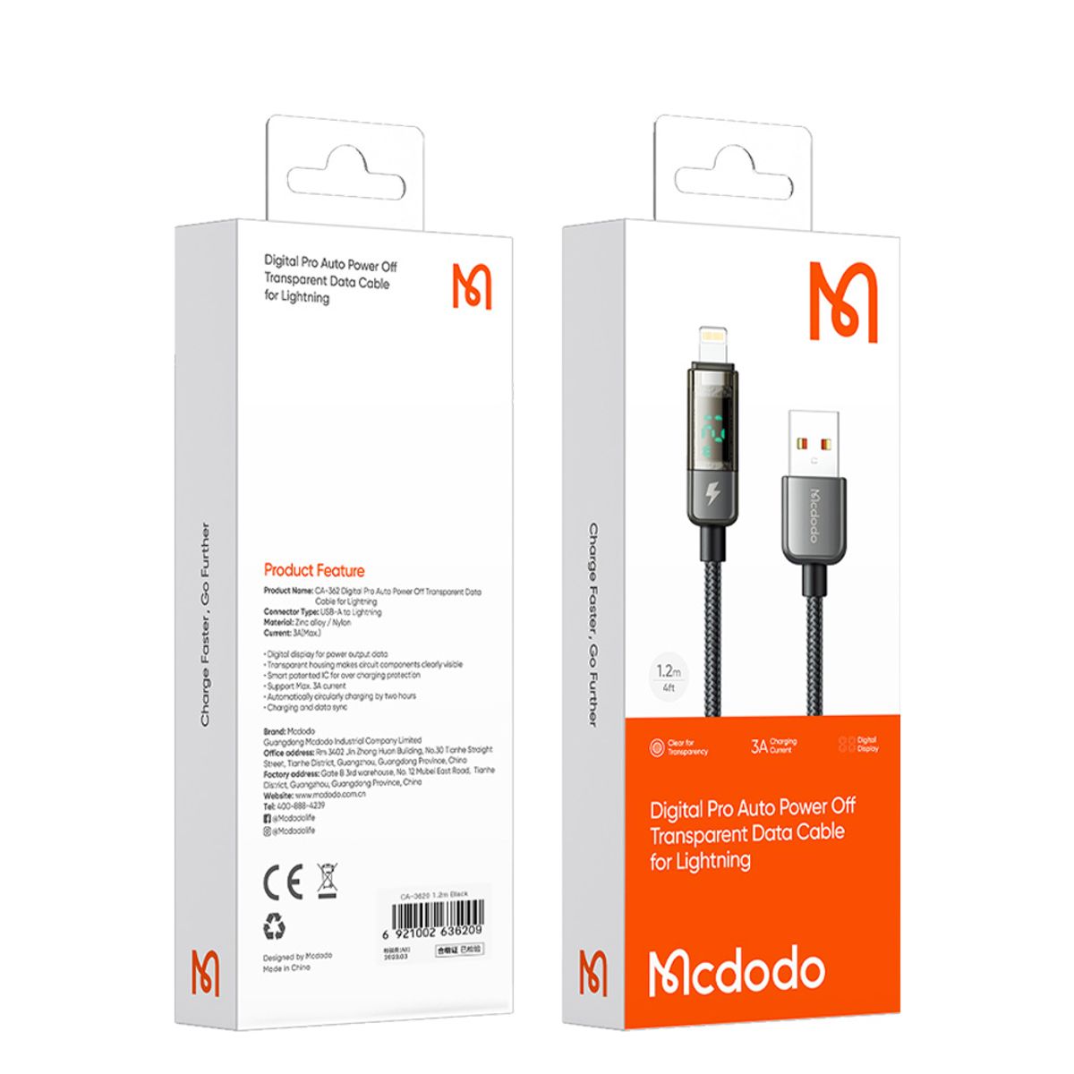 맥도도(MCDODO) 아이스 디스플레이 자동전류차단 USB-A to 8핀 고속충전 케이블 CA362