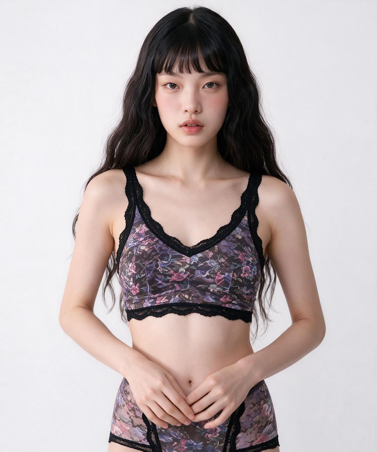 댑(DAB) 라일락 블랙 레이스 노와이어 브라렛세트