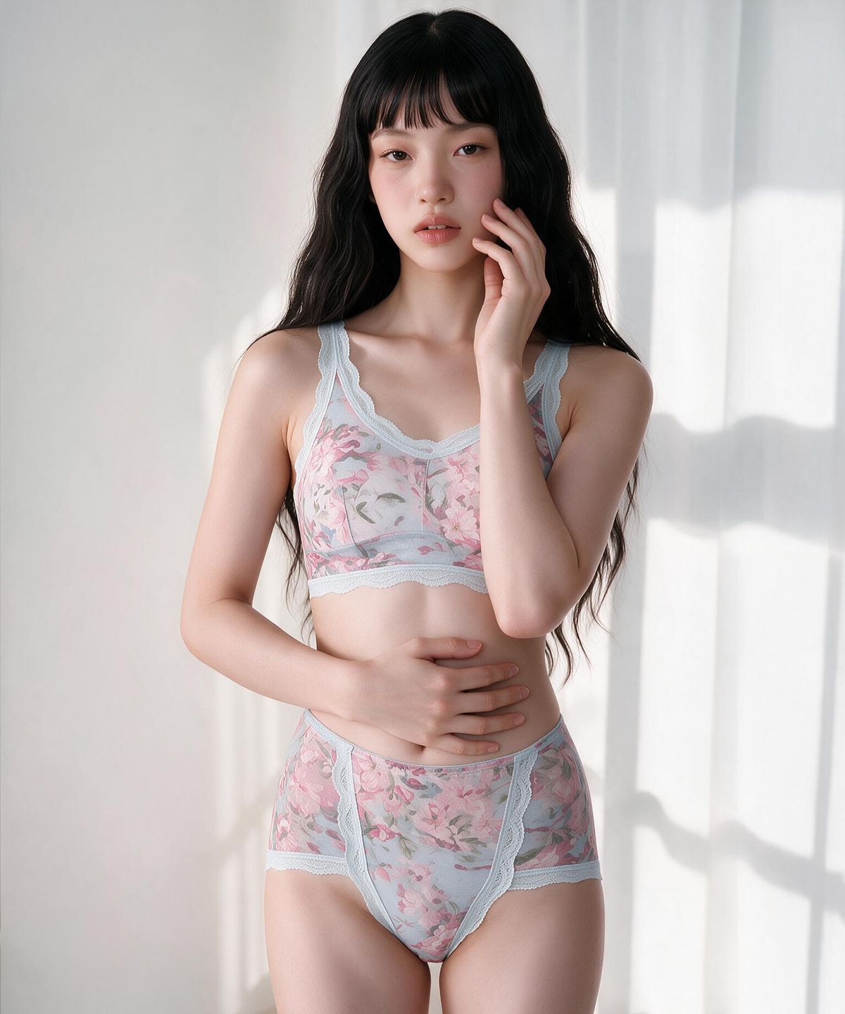 댑(DAB) 미스티 블루 레이스 노와이어 브라렛세트