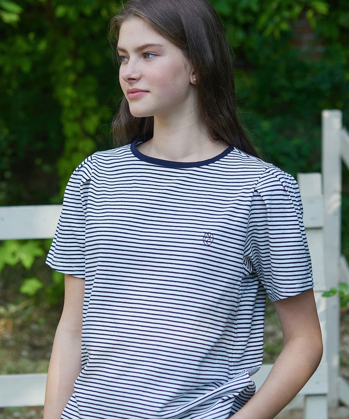 논로컬(NONLOCAL) Stripe Puff Sleeve T-shirt - White Stripe