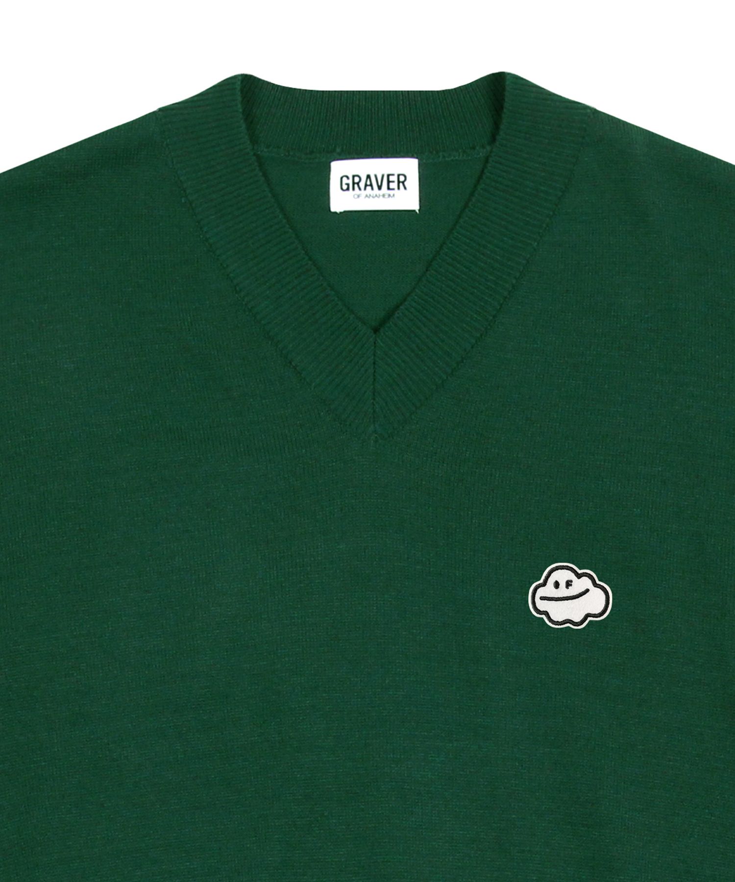 MUSINSA | GRAVER [UNISEX] Cloud Smile Embroidery Knit Vest_Green