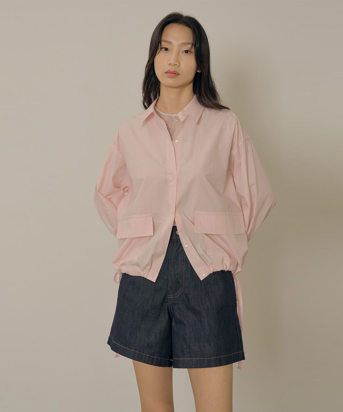 네벨에브리웨어(NEBELEVERYWEAR) Back open cotton shirt_pale pink