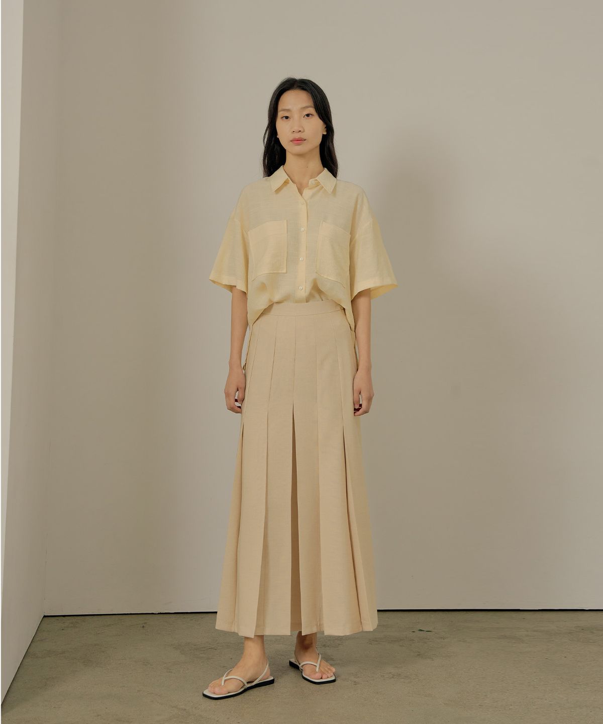 네벨에브리웨어(NEBELEVERYWEAR) Wrinkle poket blouse_butter yellow