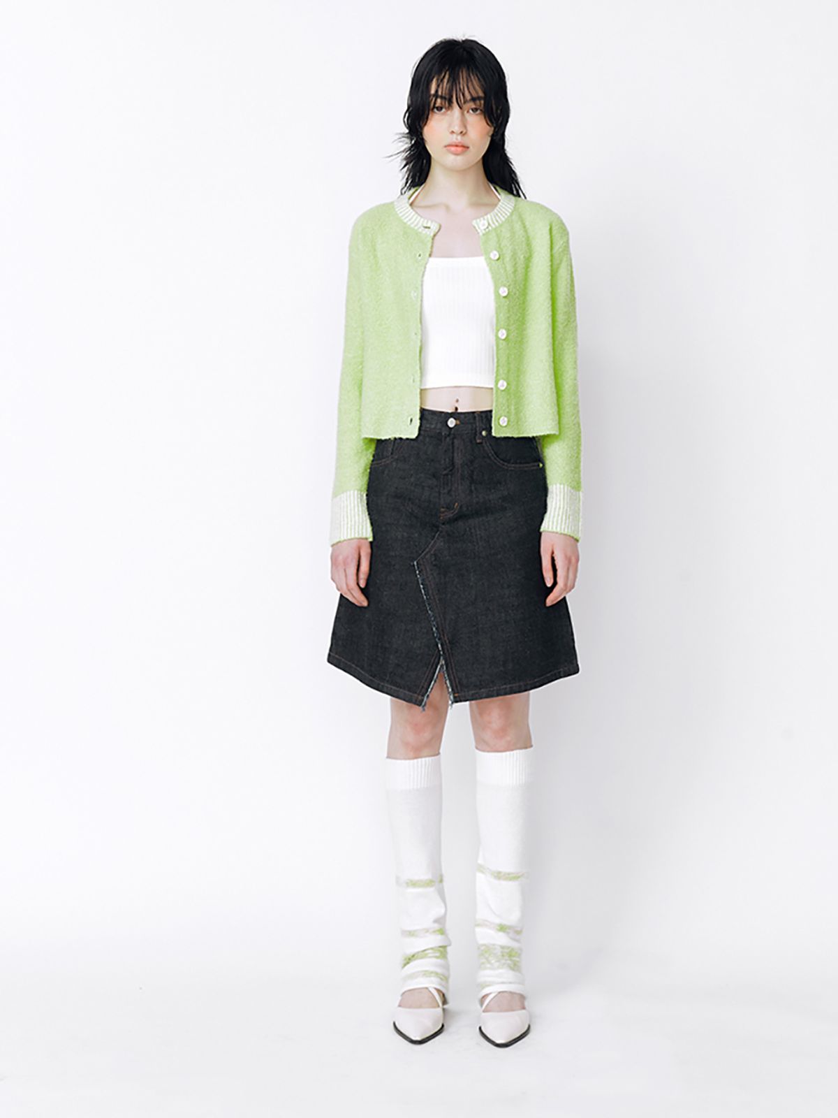 민더리(MEENDERI) MIXED STRIPE LEG WARMER - GREEN