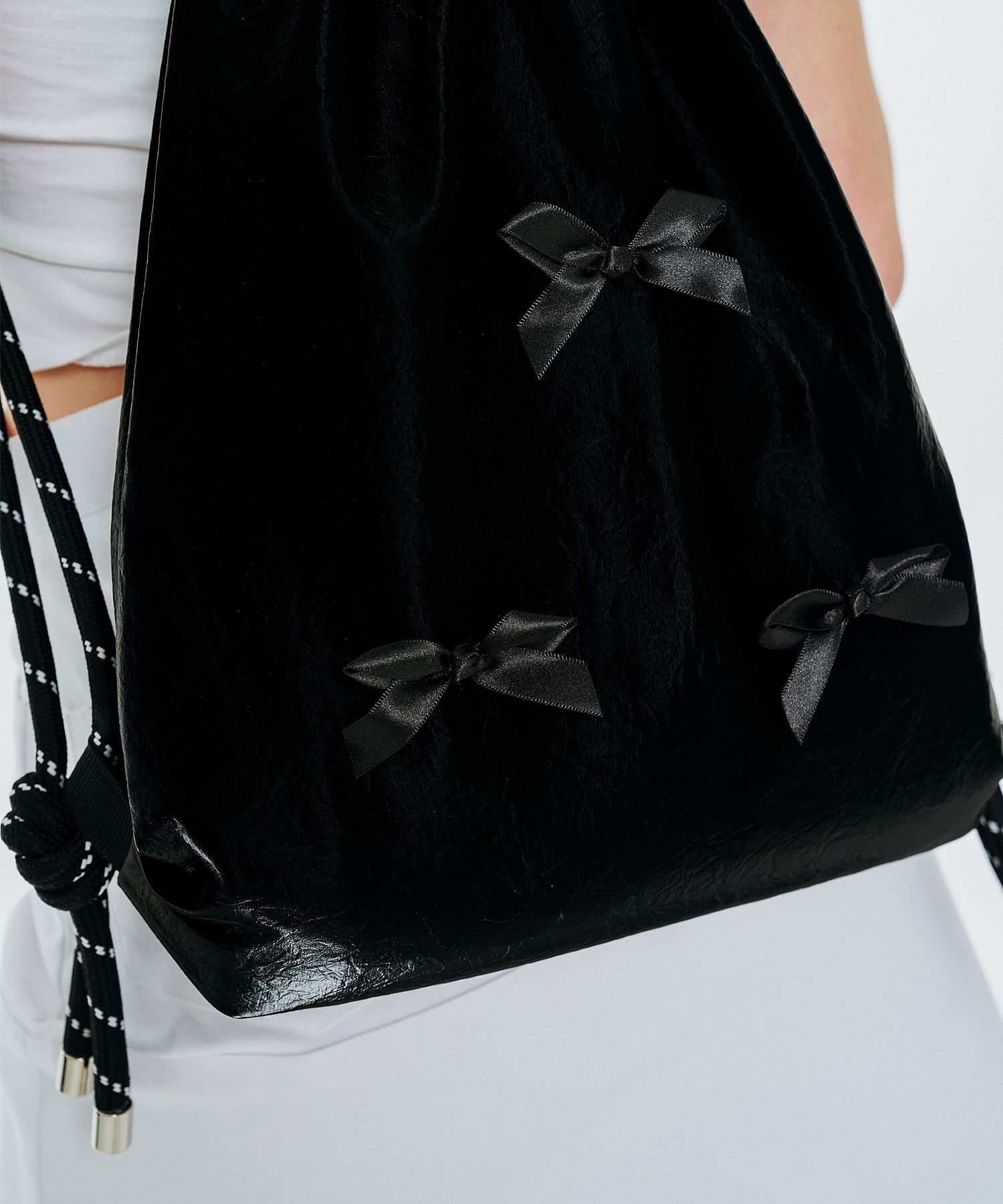 MUSINSA | OTHER-worldly Ribbon Gym Sack [Black]
