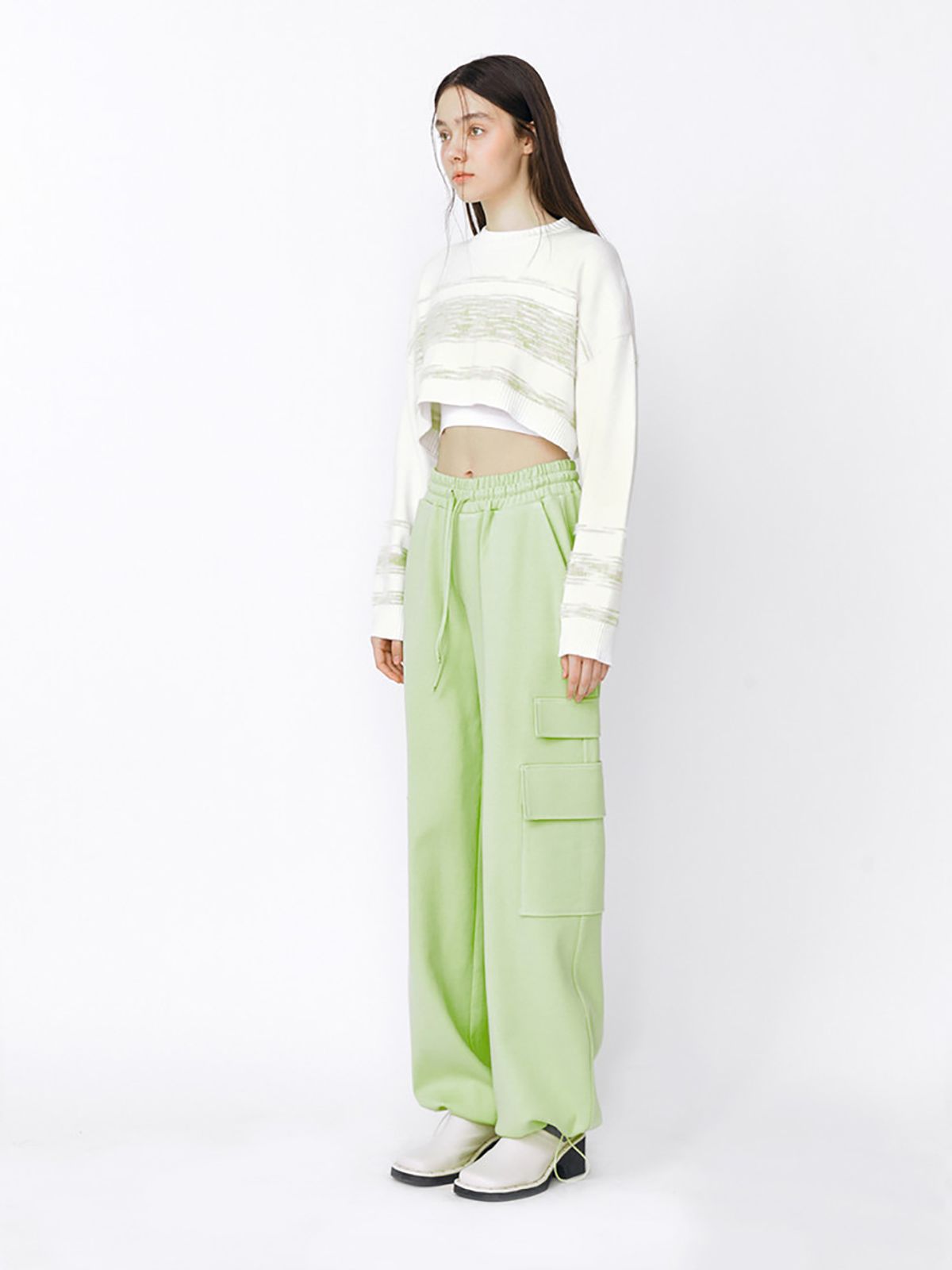 민더리(MEENDERI) MIXED STRIPE KNIT TOP - GREEN