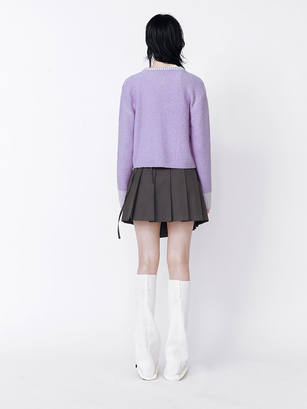 민더리(MEENDERI) BOUCLE KNIT CARDIGAN - PURPLE