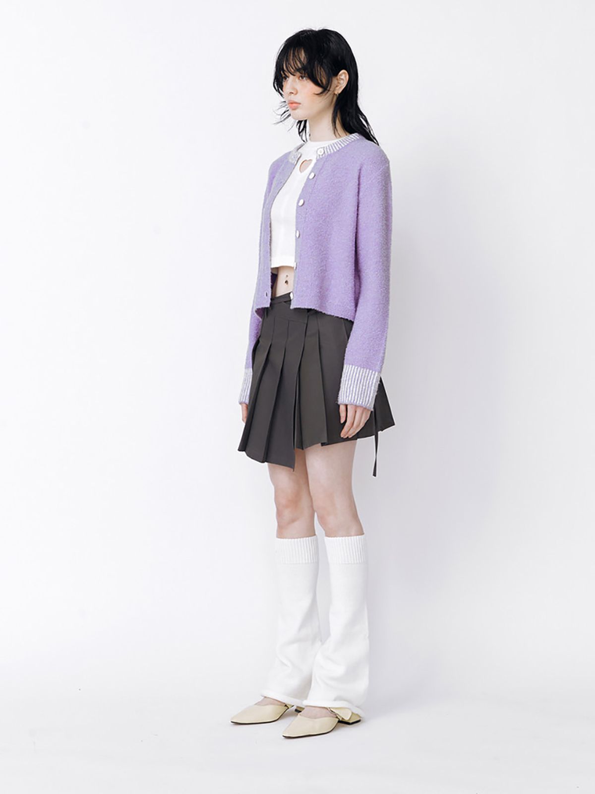 민더리(MEENDERI) BOUCLE KNIT CARDIGAN - PURPLE