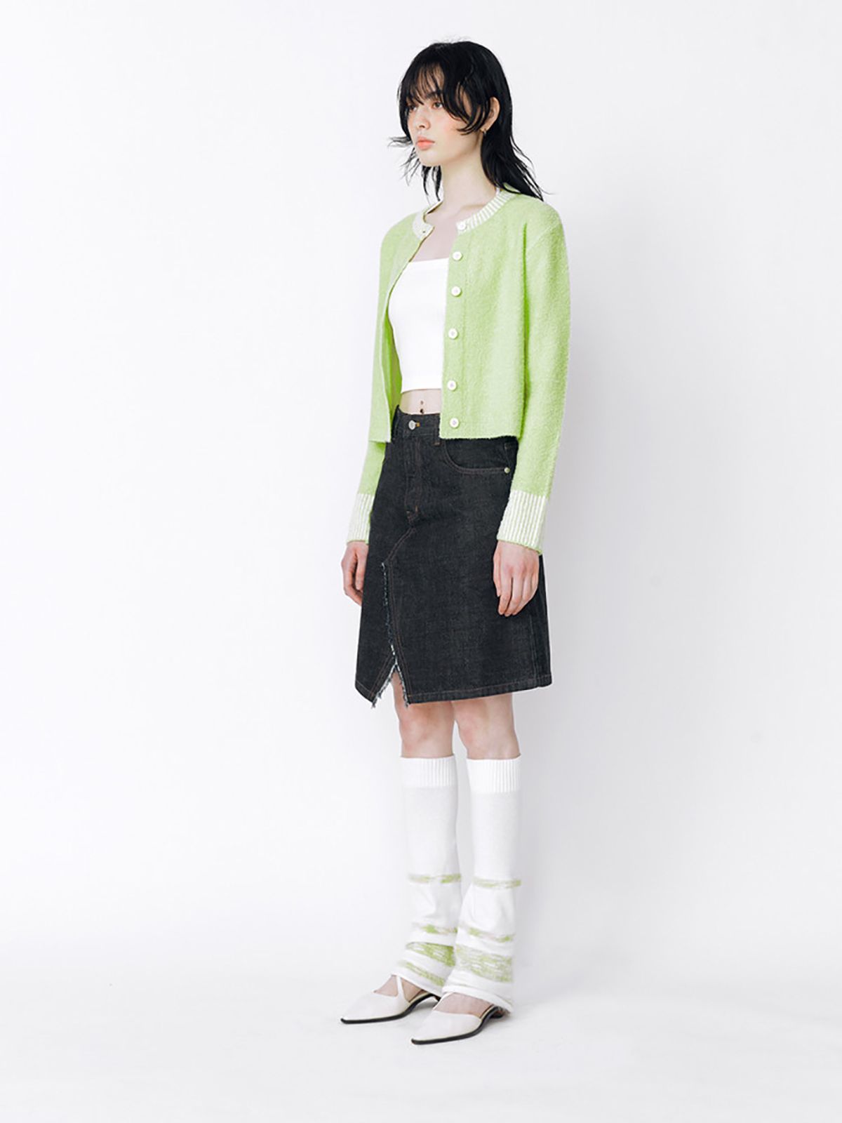 민더리(MEENDERI) BOUCLE KNIT CARDIGAN - YELLOW GREEN