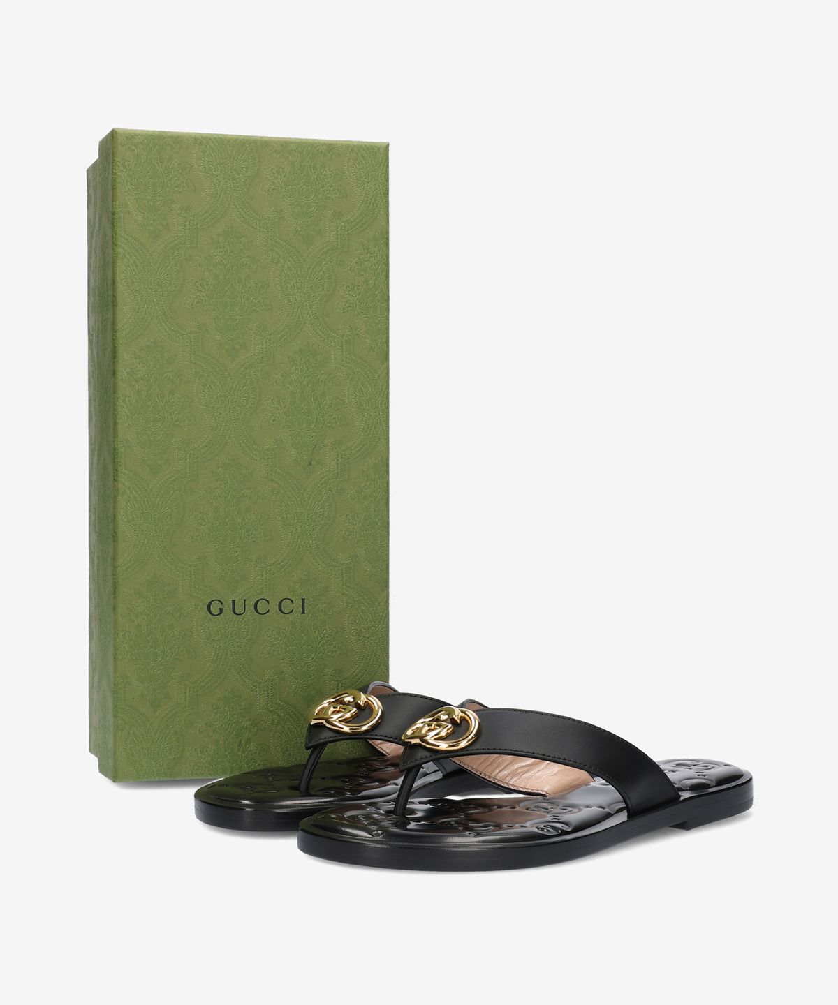 구찌(GUCCI) 인터로킹 G 스트랩 샌들 - 블랙 / 695207A3N001000