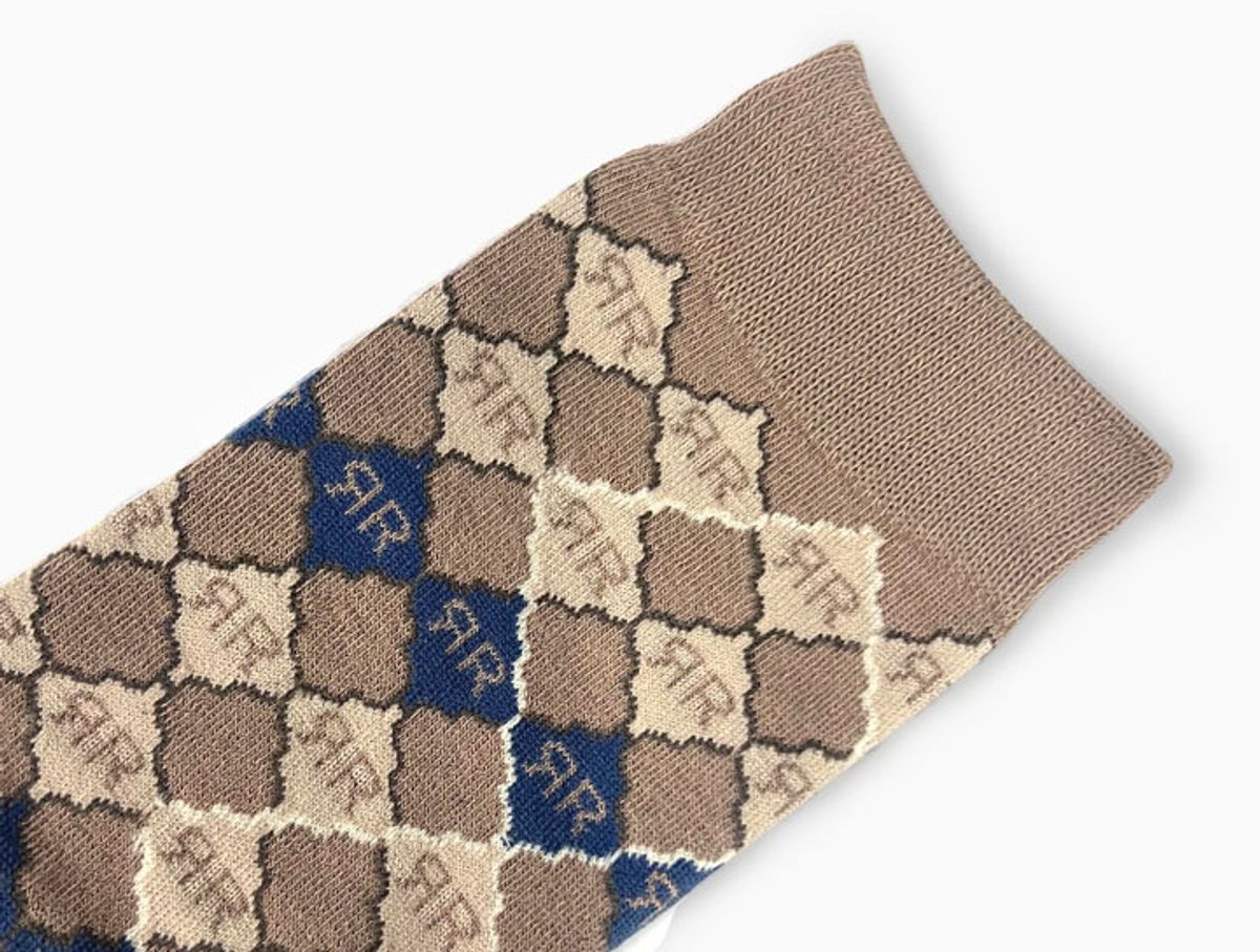 로맨틱타이거(ROMANTIC TIGER) Logo Play Beige with Turquoise Blue Knee Socks