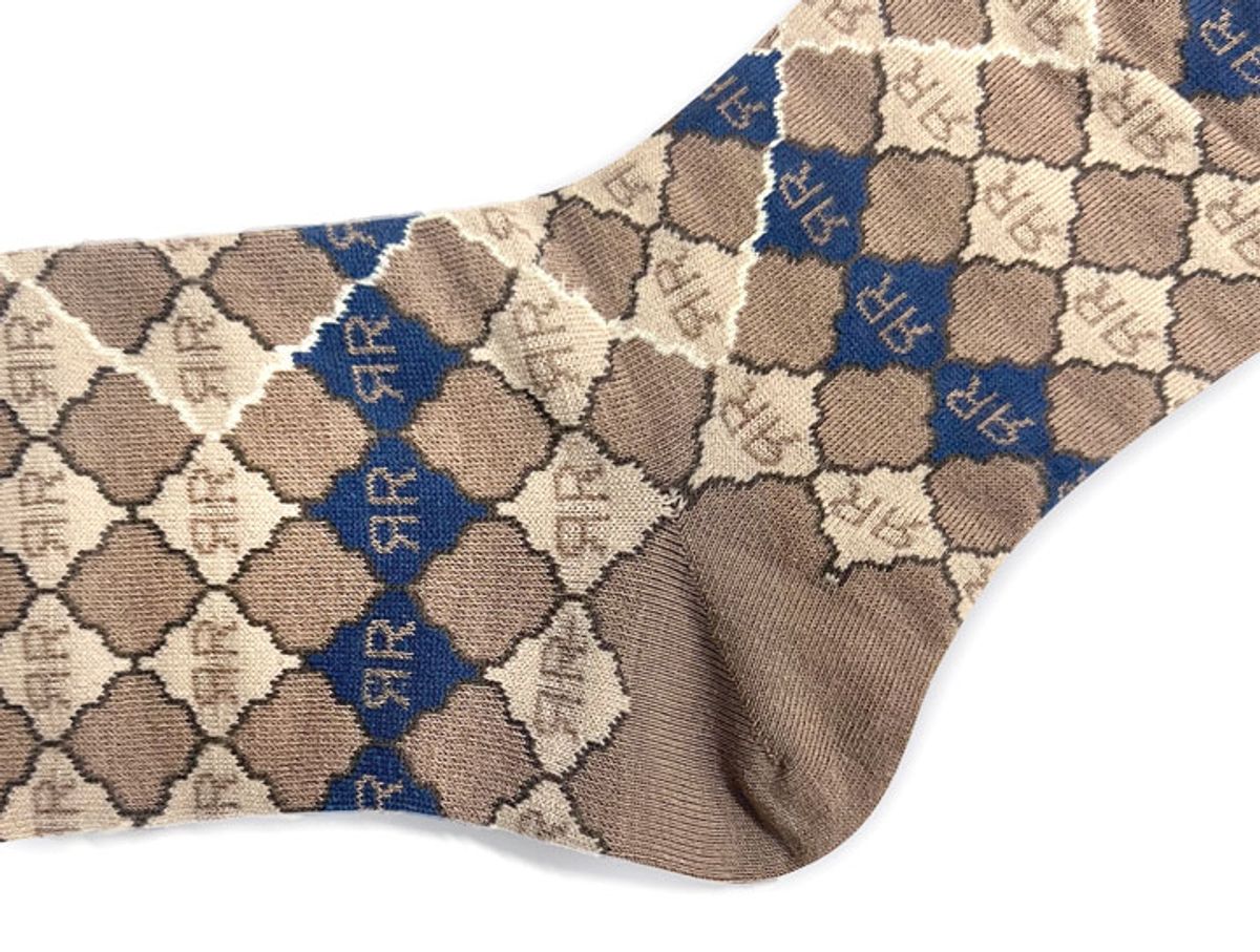 로맨틱타이거(ROMANTIC TIGER) Logo Play Beige with Turquoise Blue Knee Socks