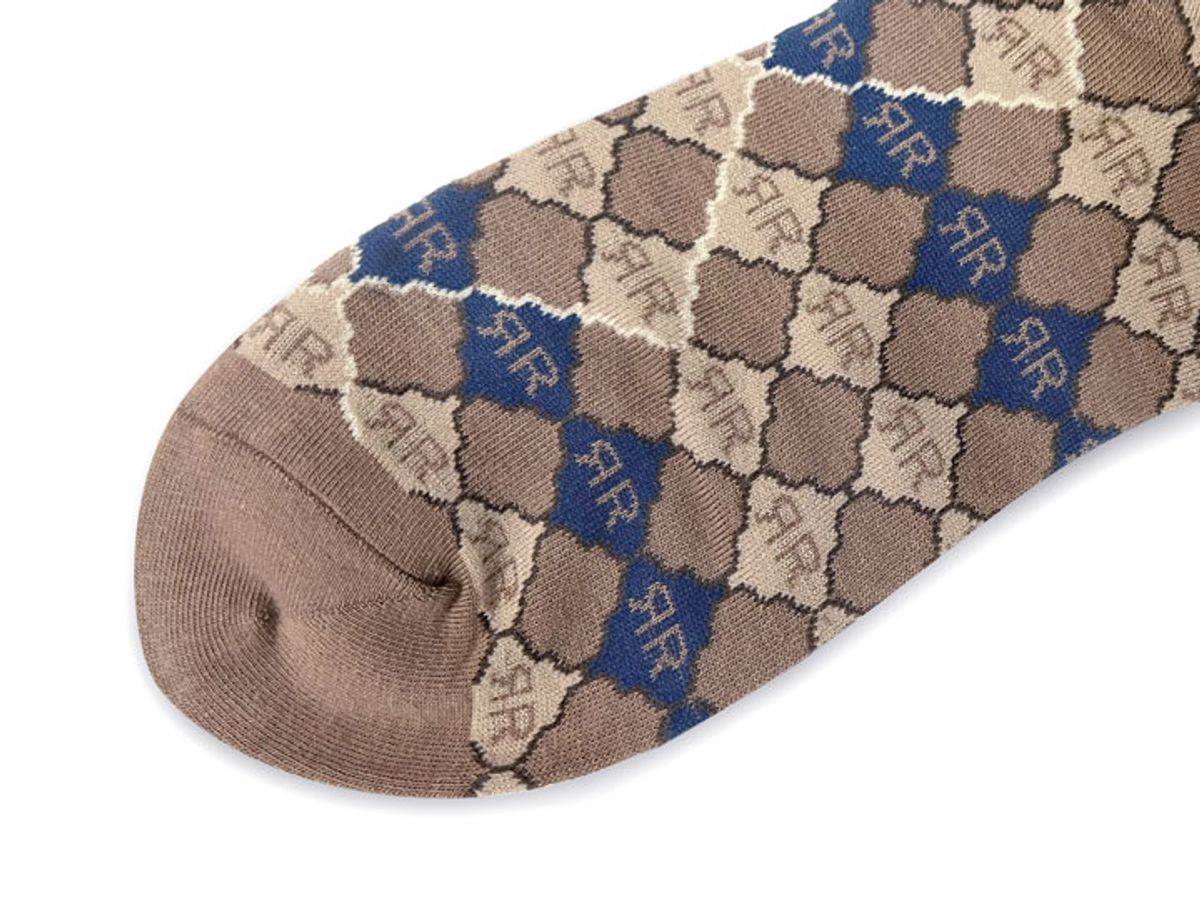 로맨틱타이거(ROMANTIC TIGER) Logo Play Beige with Turquoise Blue Knee Socks
