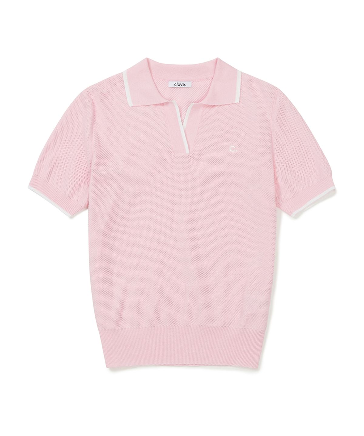 클로브(CLOVE) [23SS clove] Logo Open Collar Knit (Pink)