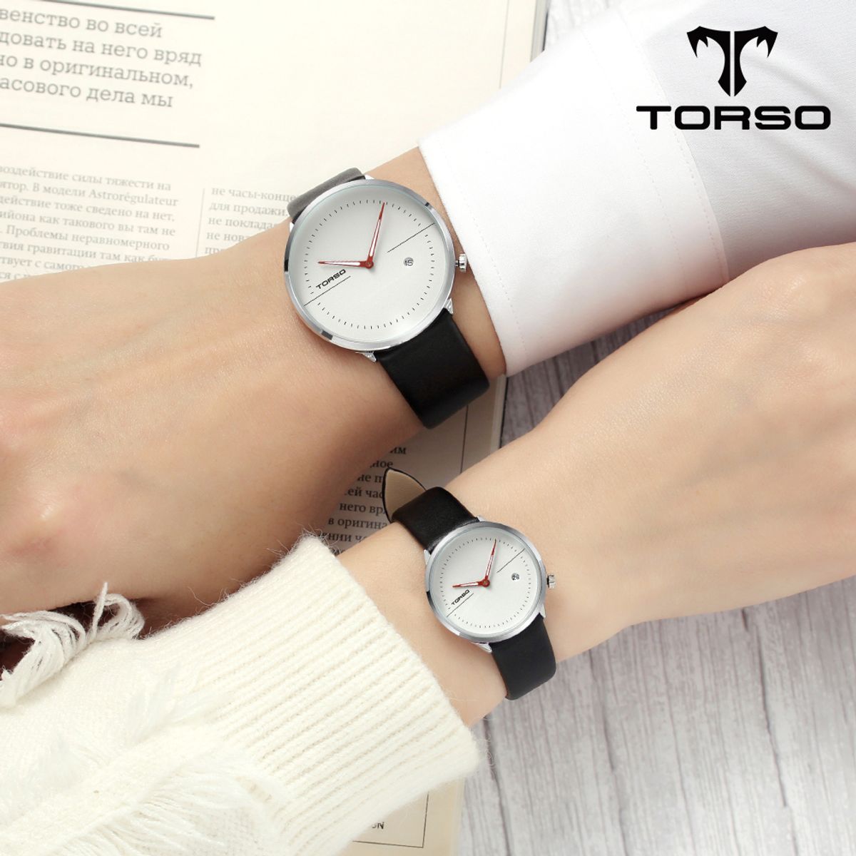 토르소(TORSO) T77L-SRBK 무소음 투핸즈 심플리 데이트 커플 워치 남여 가죽 시계