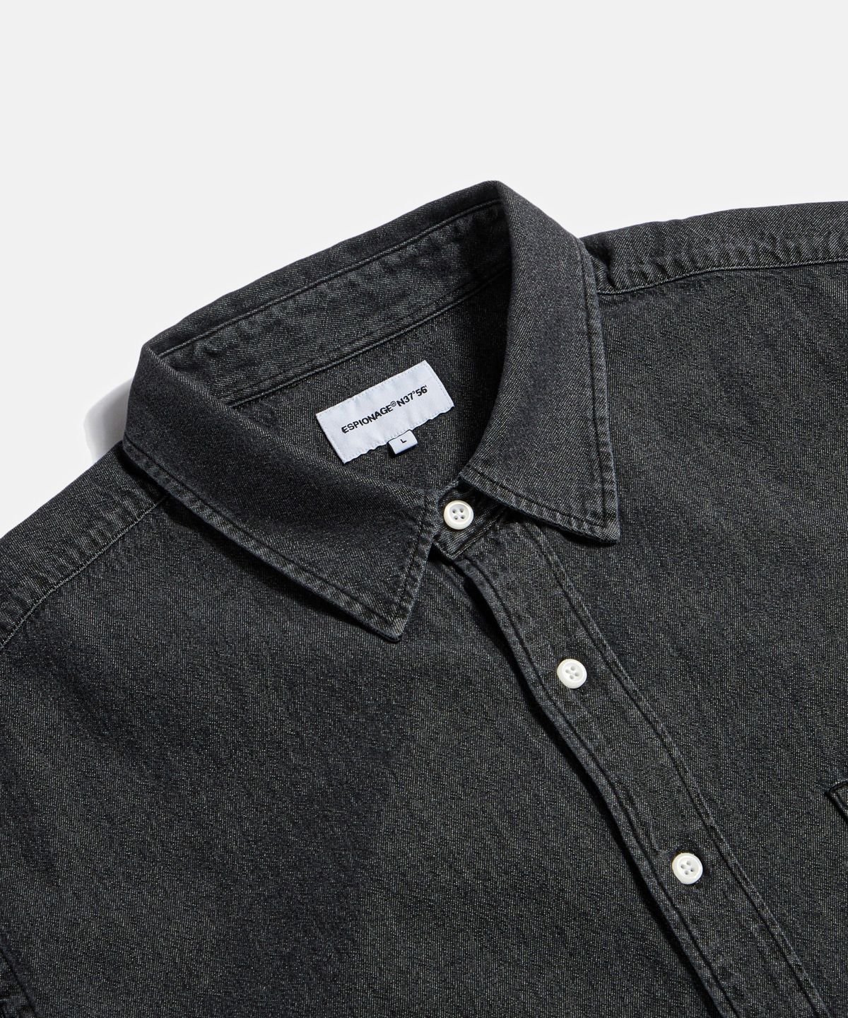에스피오나지(ESPIONAGE) Crest Denim S/S Over Shirt Light Black