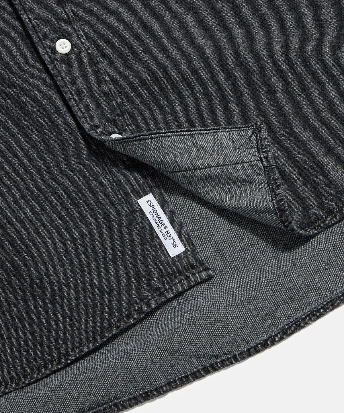 에스피오나지(ESPIONAGE) Crest Denim S/S Over Shirt Light Black