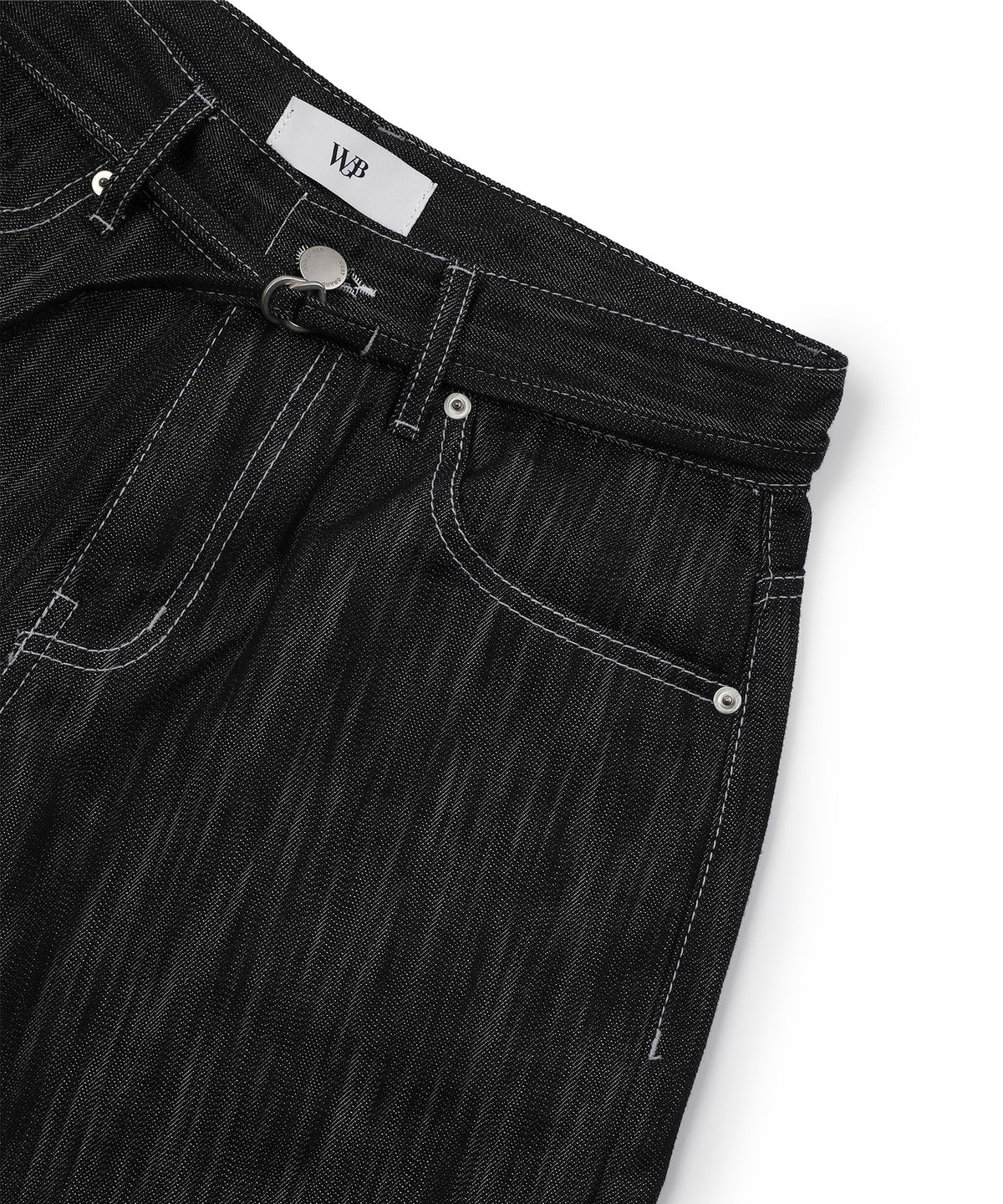 웨스트 그랜드 블러바드(WEST GRAND BOULEVARD) 버뮤다 벨티드 새틴 생지 데님 쇼츠 BLACK INDIGO