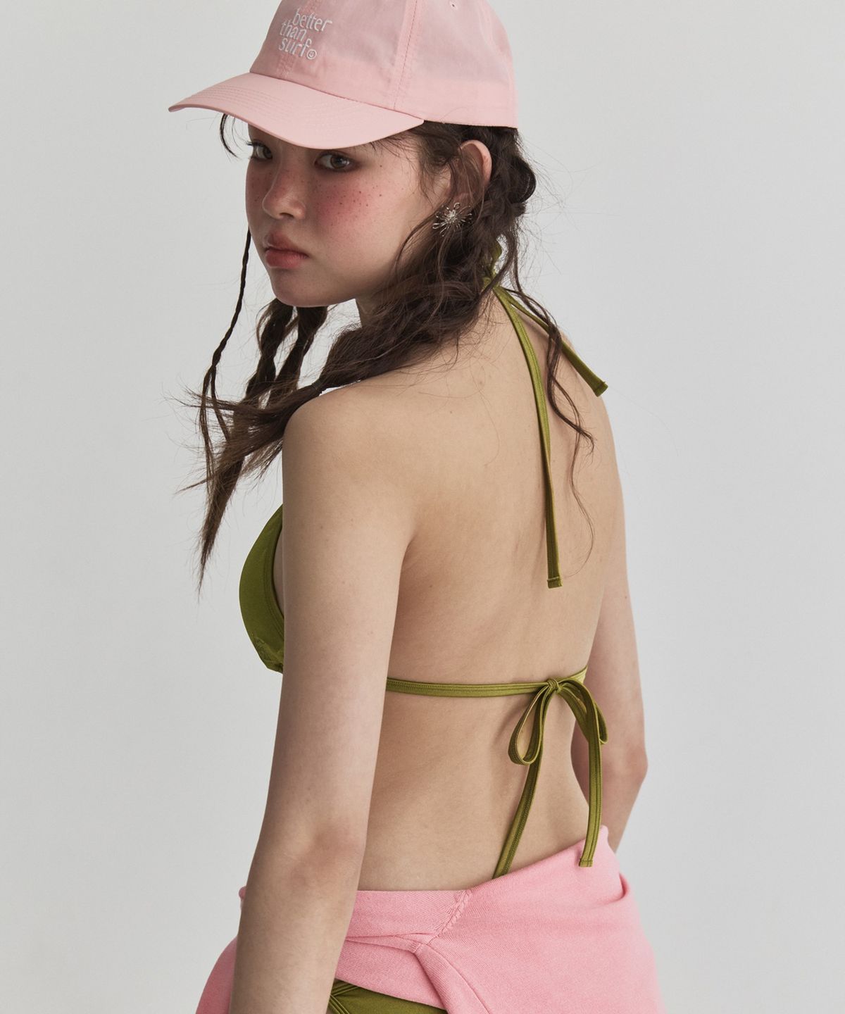 배러댄서프(BETTER THAN SURF) SMILE LOGO BEACH CAP - PALE PINK