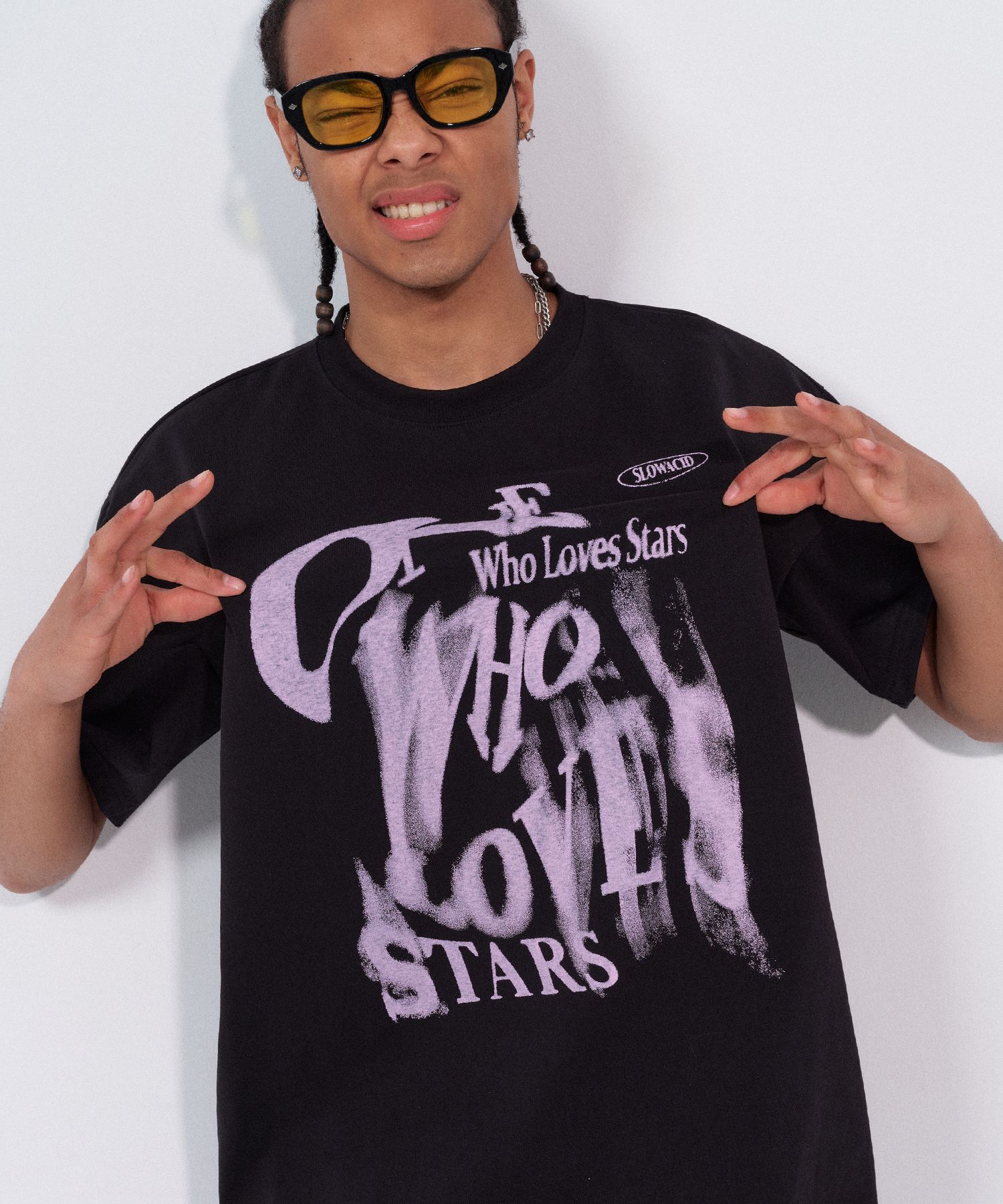 MUSINSA | SLOWACID Grain Logo Short Sleeve T-Shirt [Black]